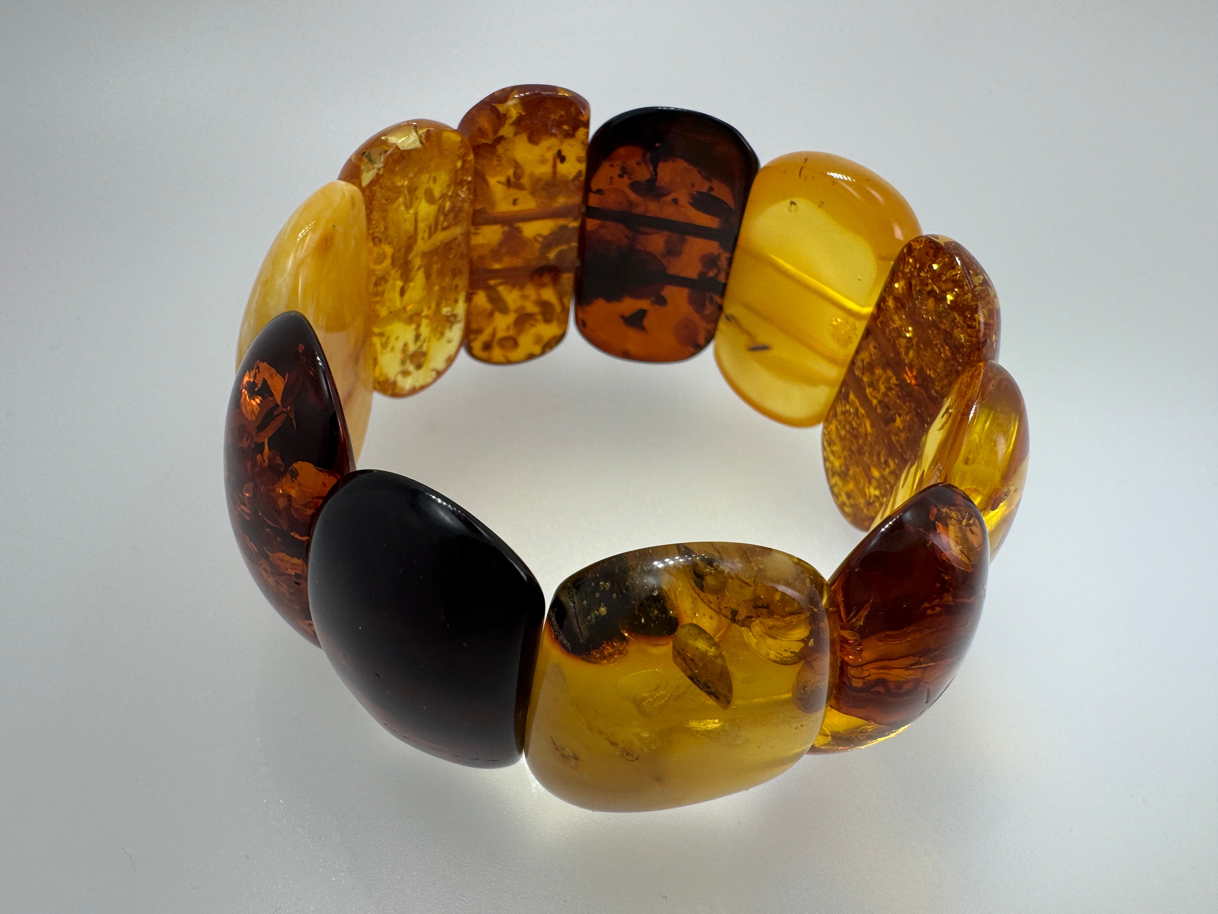 Genuine Baltic Amber Oversized Bracelet - Museum Quality Multicolor Baltic Amber Bracelet – Butterscotch, Green, Cognac & Cherry, 52g Statement Piece