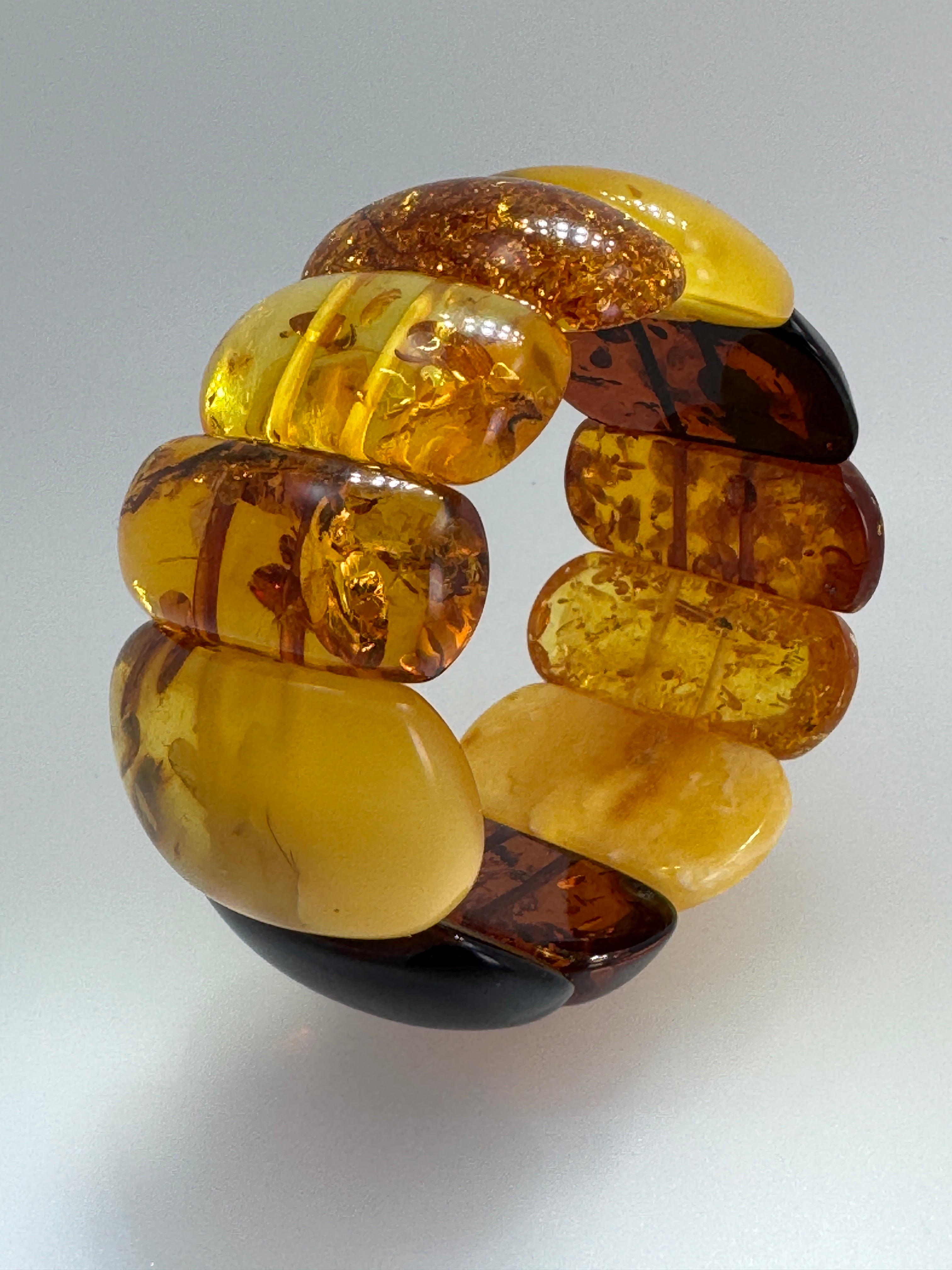 Genuine Baltic Amber Oversized Bracelet - Museum Quality Multicolor Baltic Amber Bracelet – Butterscotch, Green, Cognac & Cherry, 52g Statement Piece
