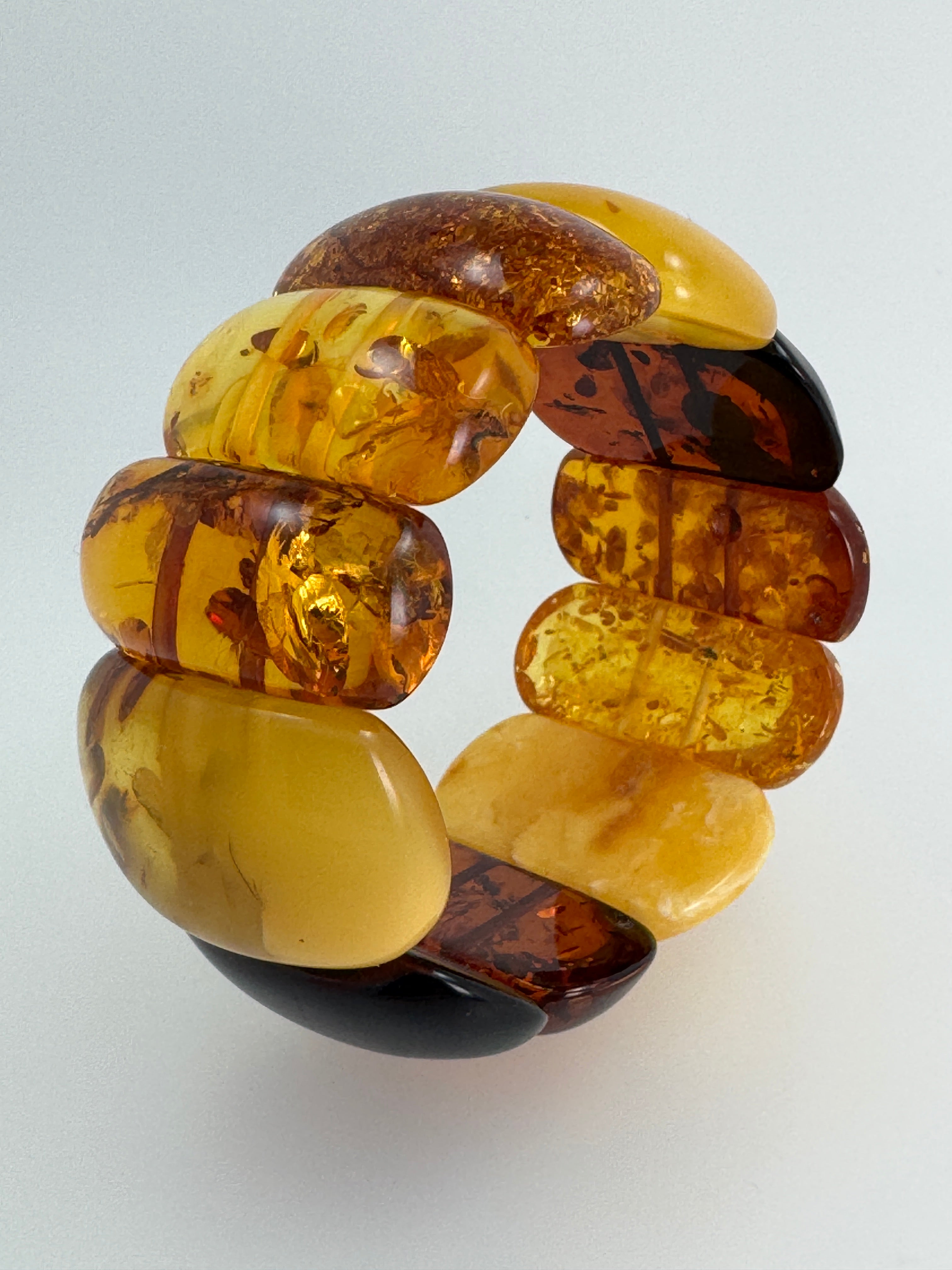 Genuine Baltic Amber Oversized Bracelet - Museum Quality Multicolor Baltic Amber Bracelet – Butterscotch, Green, Cognac & Cherry, 52g Statement Piece