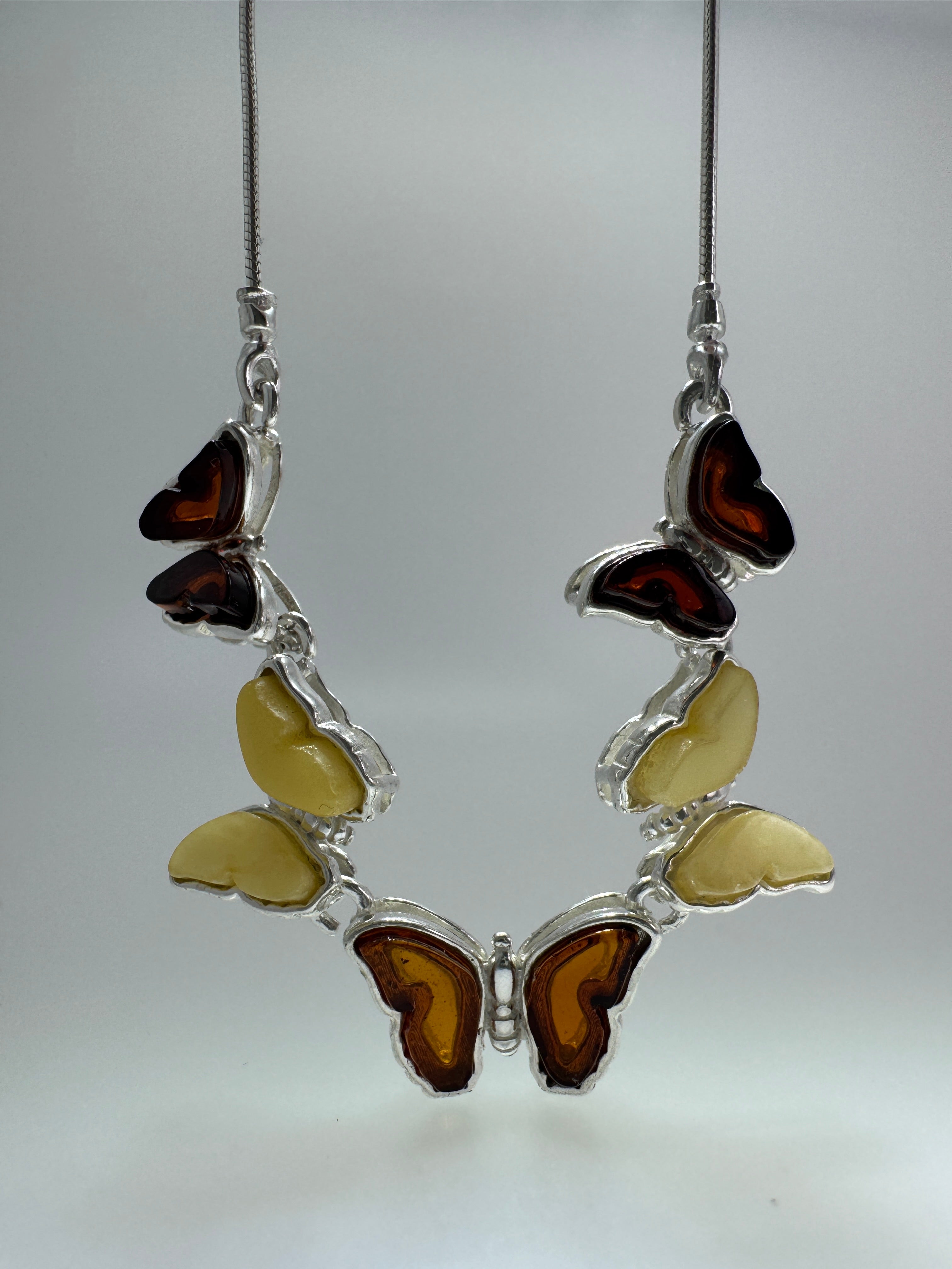 Genuine Baltic Amber Butterfly Charm Necklace – Cognac and Butterscotch Amber