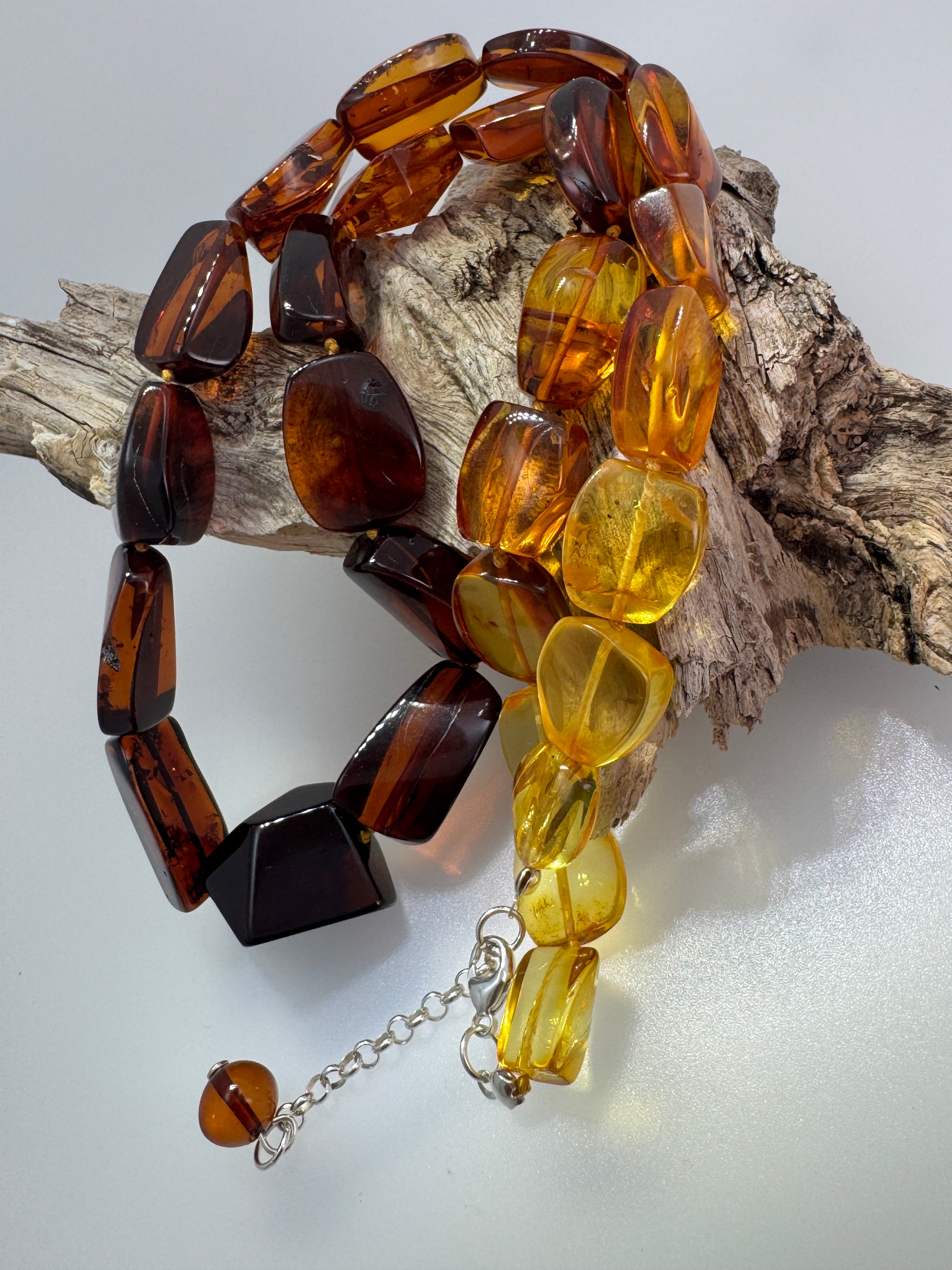 Genuine Baltic Amber Ombré Necklace – Lemon, Cognac & Cherry, Hand Cut in Lithuania