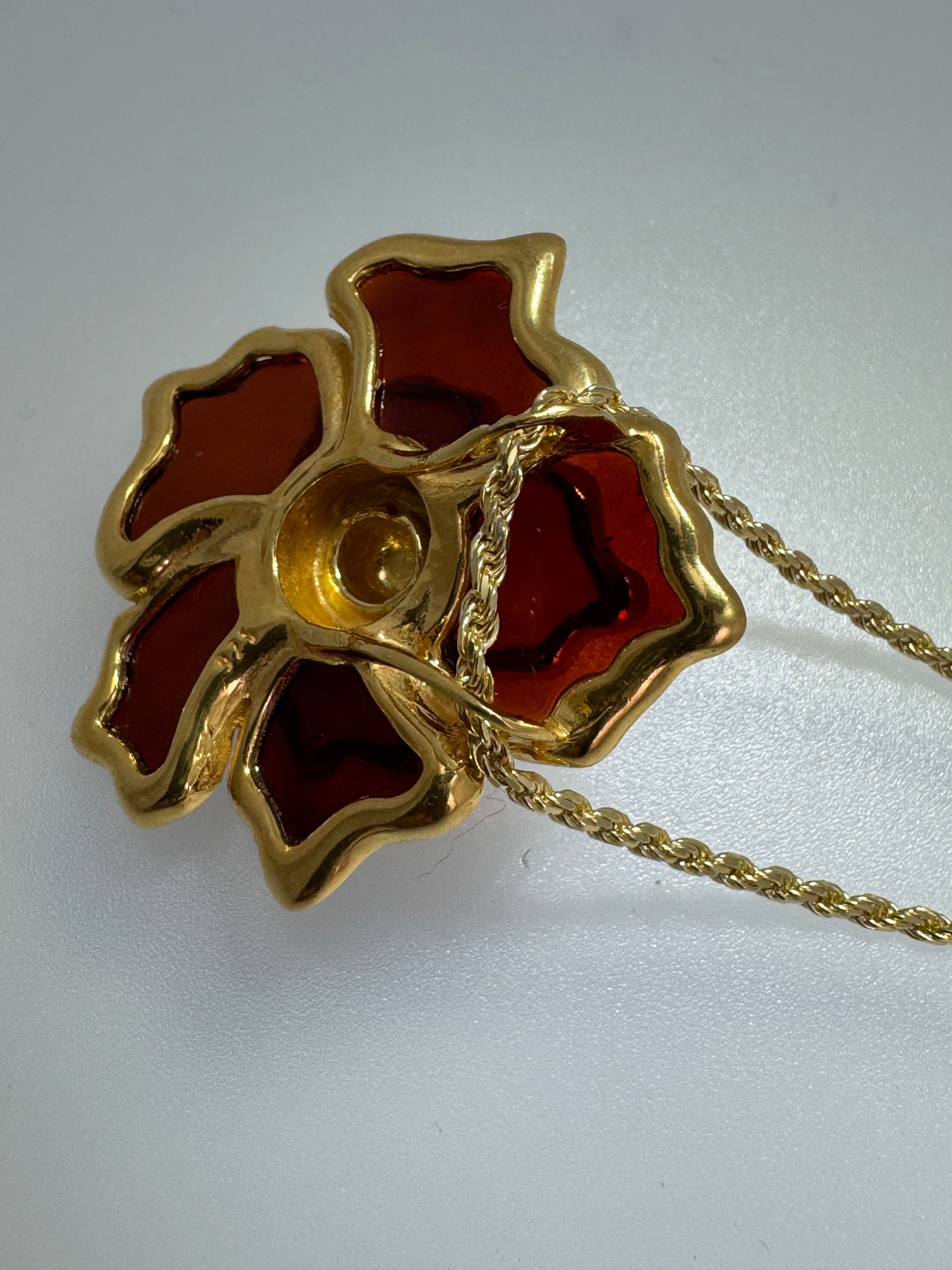 Cherry & Lemon Baltic Amber Flower Pendant on silver chain – One of a Kind