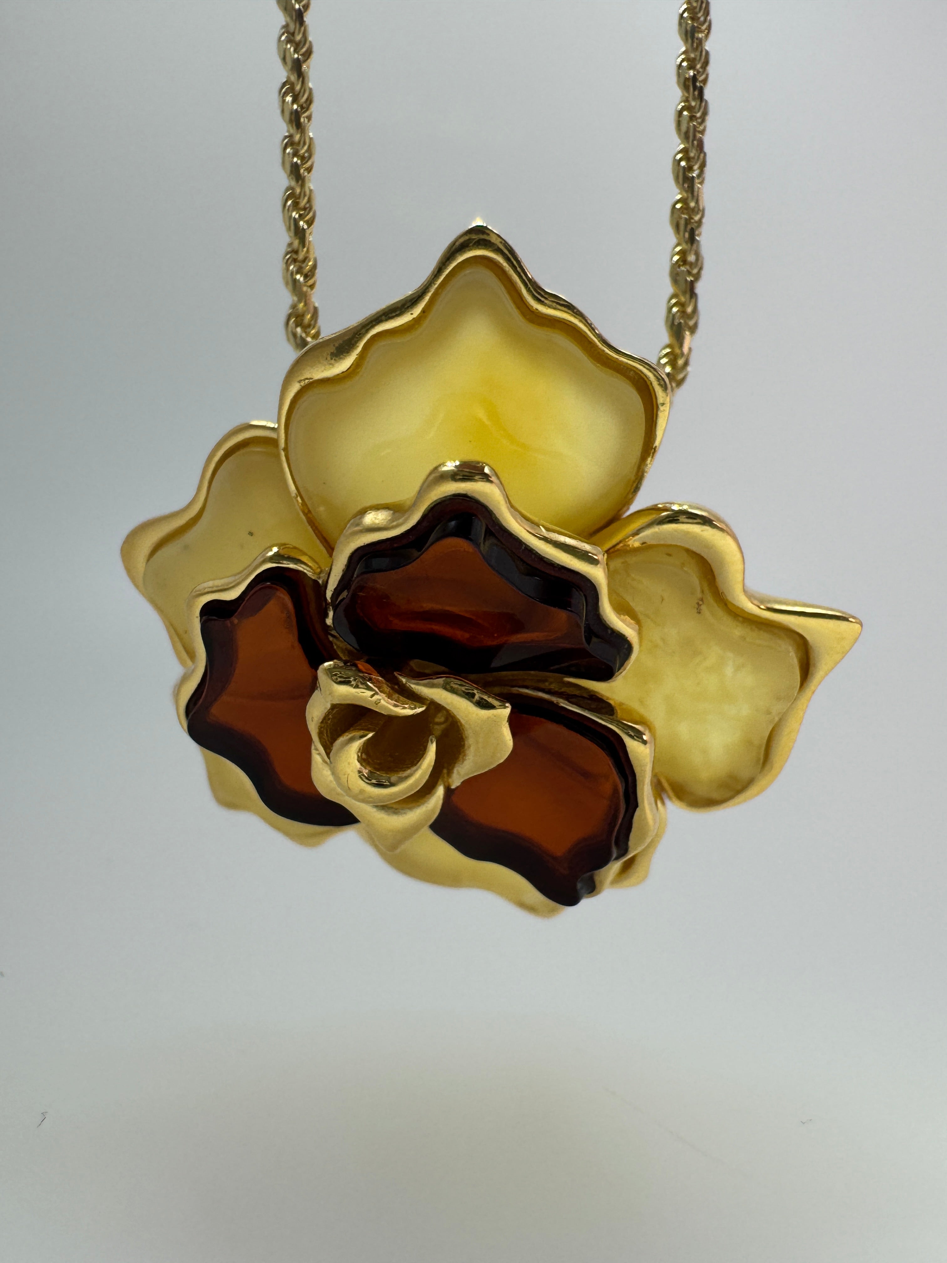 One-of-a-Kind Cherry & Lemon Baltic Amber Flower Pendant on Silver chain