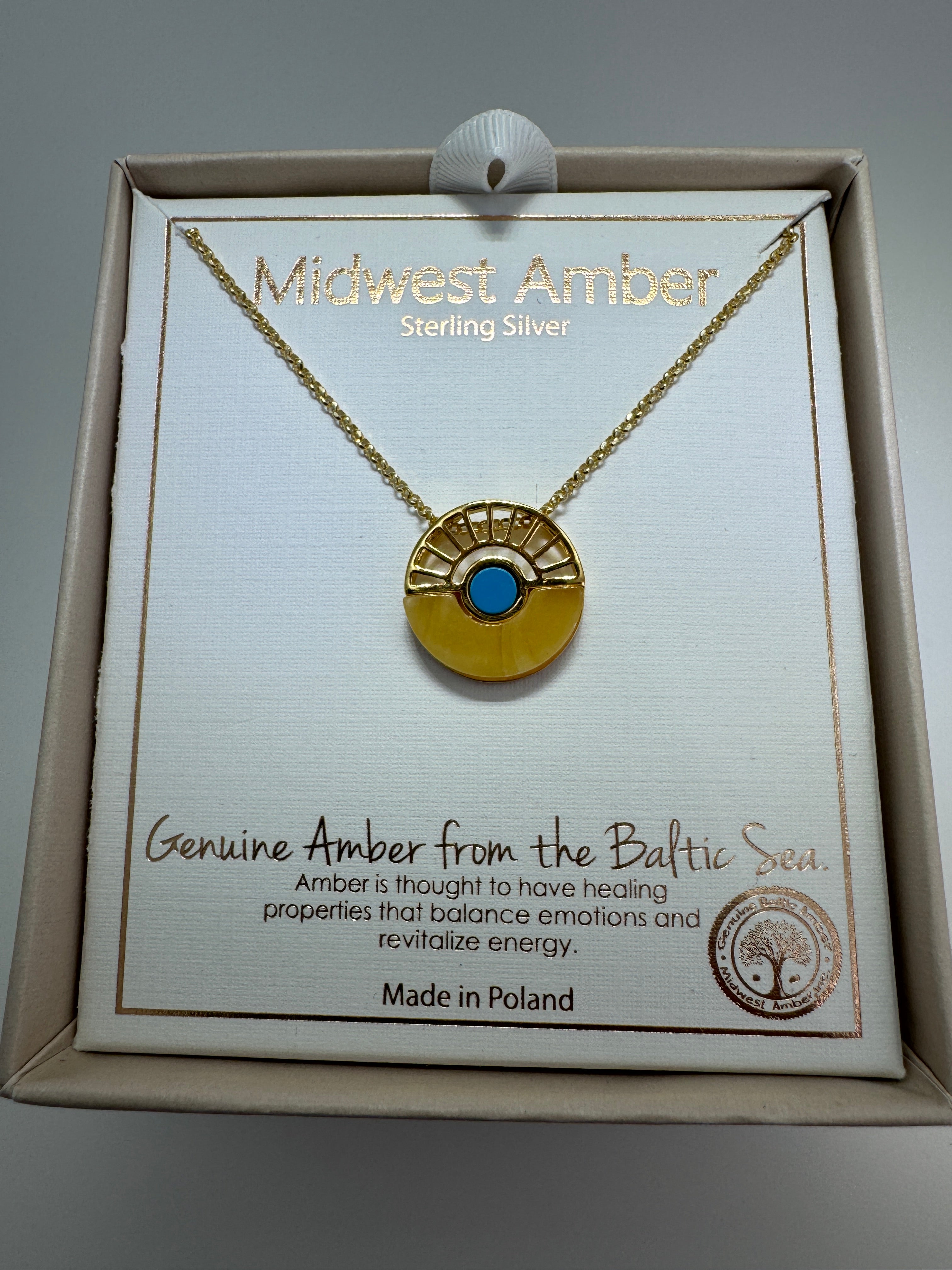 Canyon Sky Glow - Butterscotch amber and gold platted sterling silver necklace