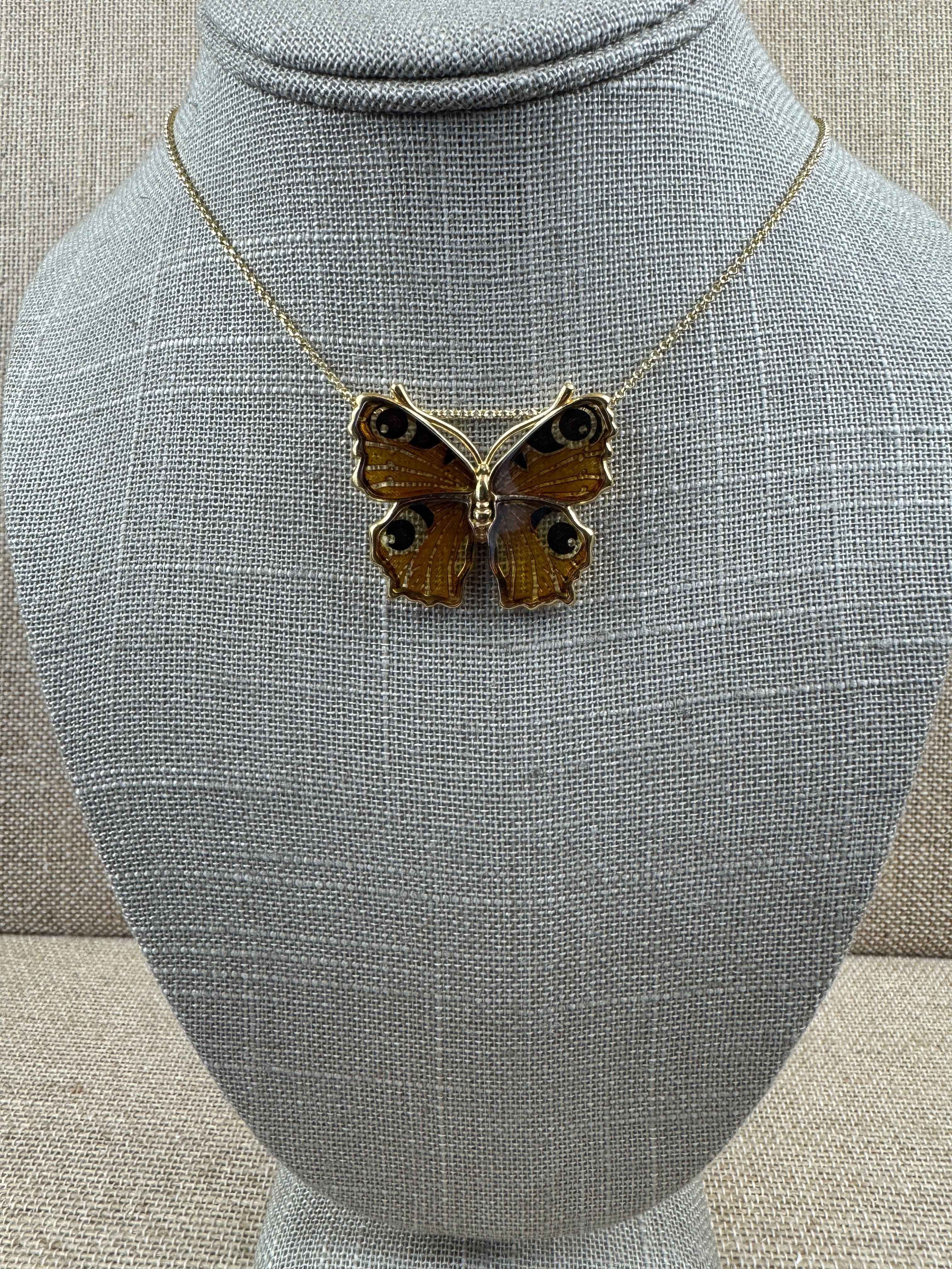 Stunning gold-plated sterling silver Baltic Amber butterfly pendant on gold platted silver chain