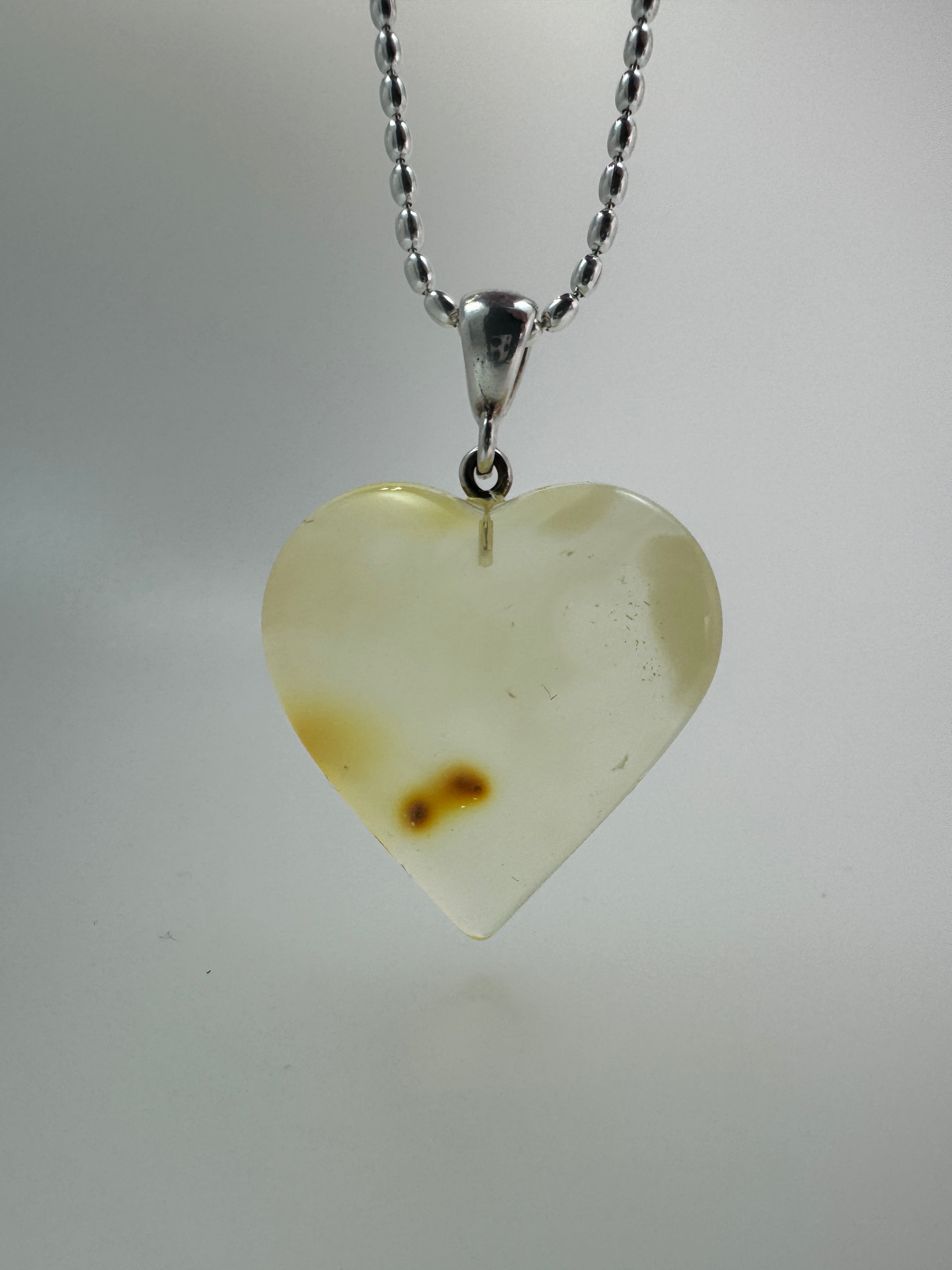 Handmade Lemon Baltic Amber Heart Pendant – Sterling Silver
