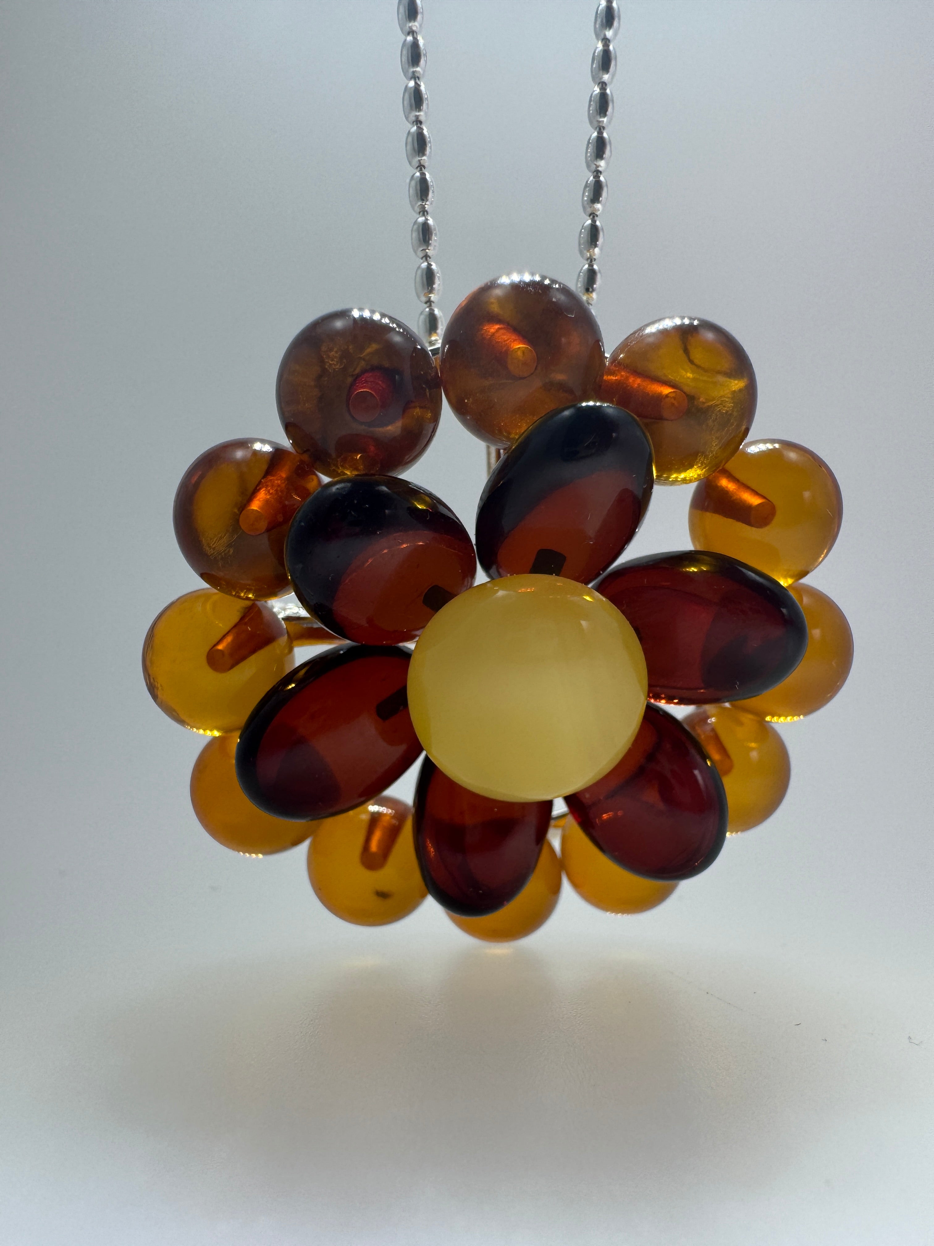 One-of-a-Kind Baltic Amber Beaded Pendant & Brooch – Multi-Tone Beauty - Shipped on Silver Chain