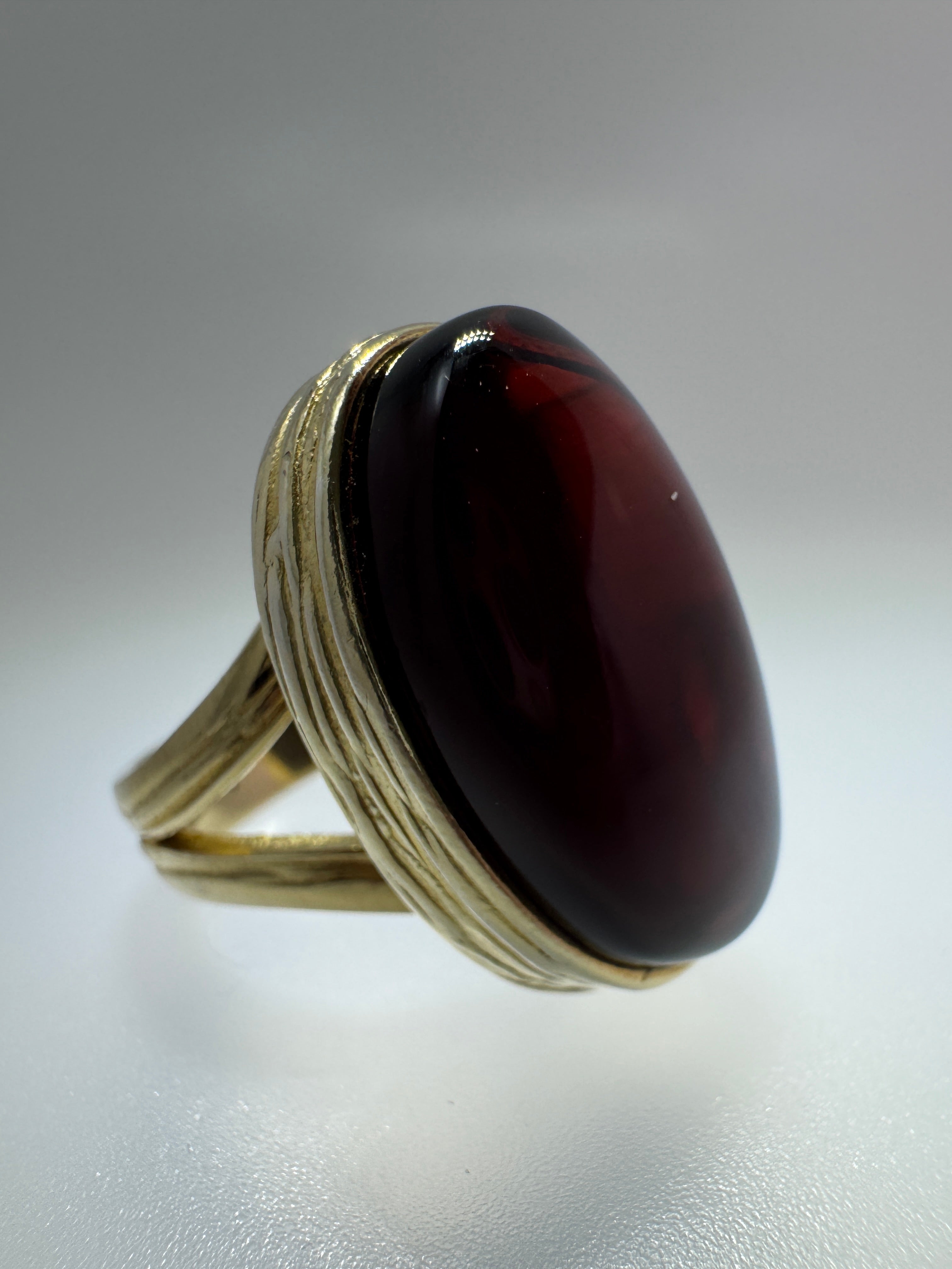 Handmade Gold-Plated Cherry Baltic Amber Ring – Statement Adjustable Ring in Sterling Silver
