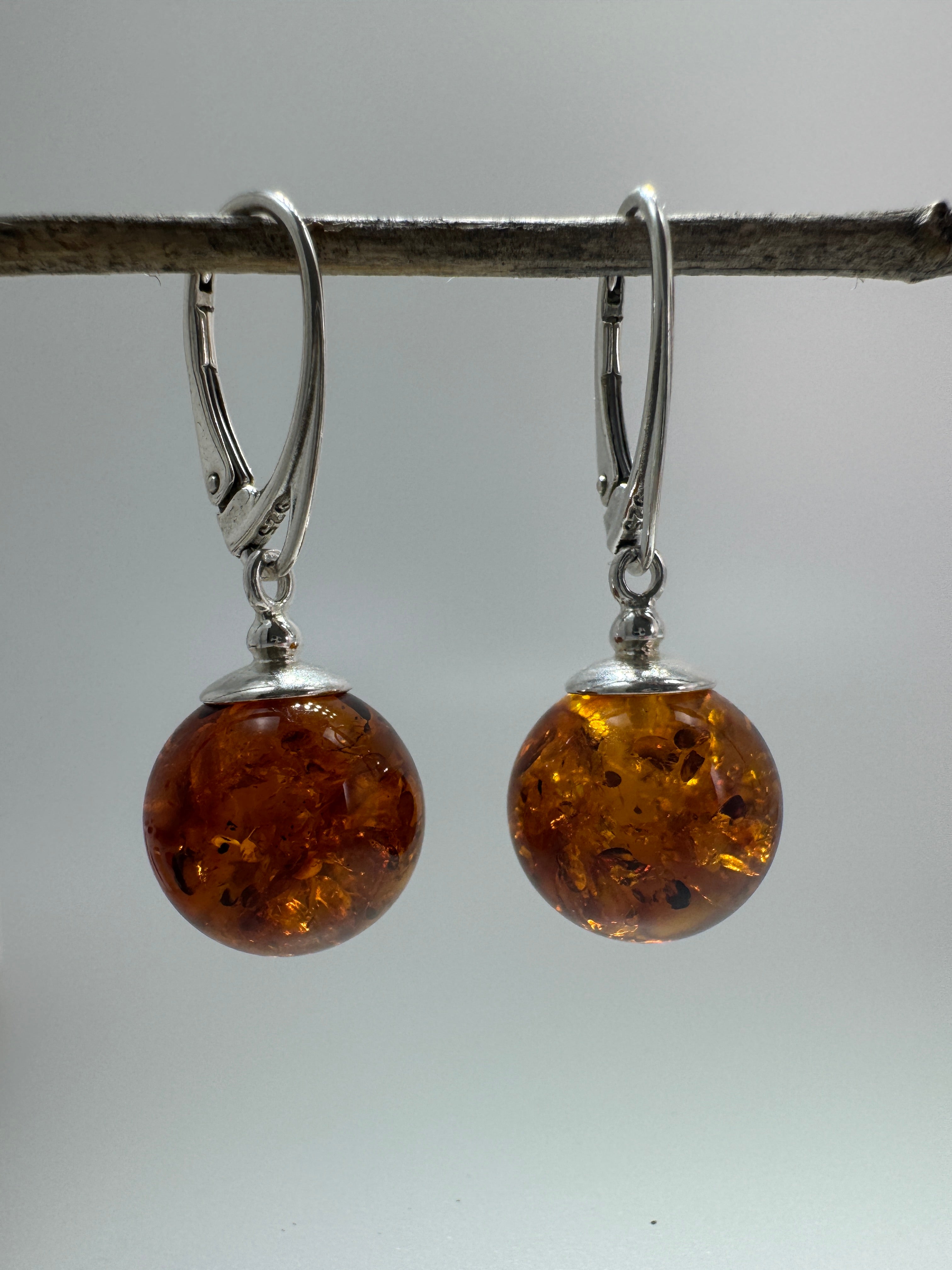 Classic Honey Baltic Amber Dangle Leverback Ball Earrings in Sterling Silver – Everyday Luxury