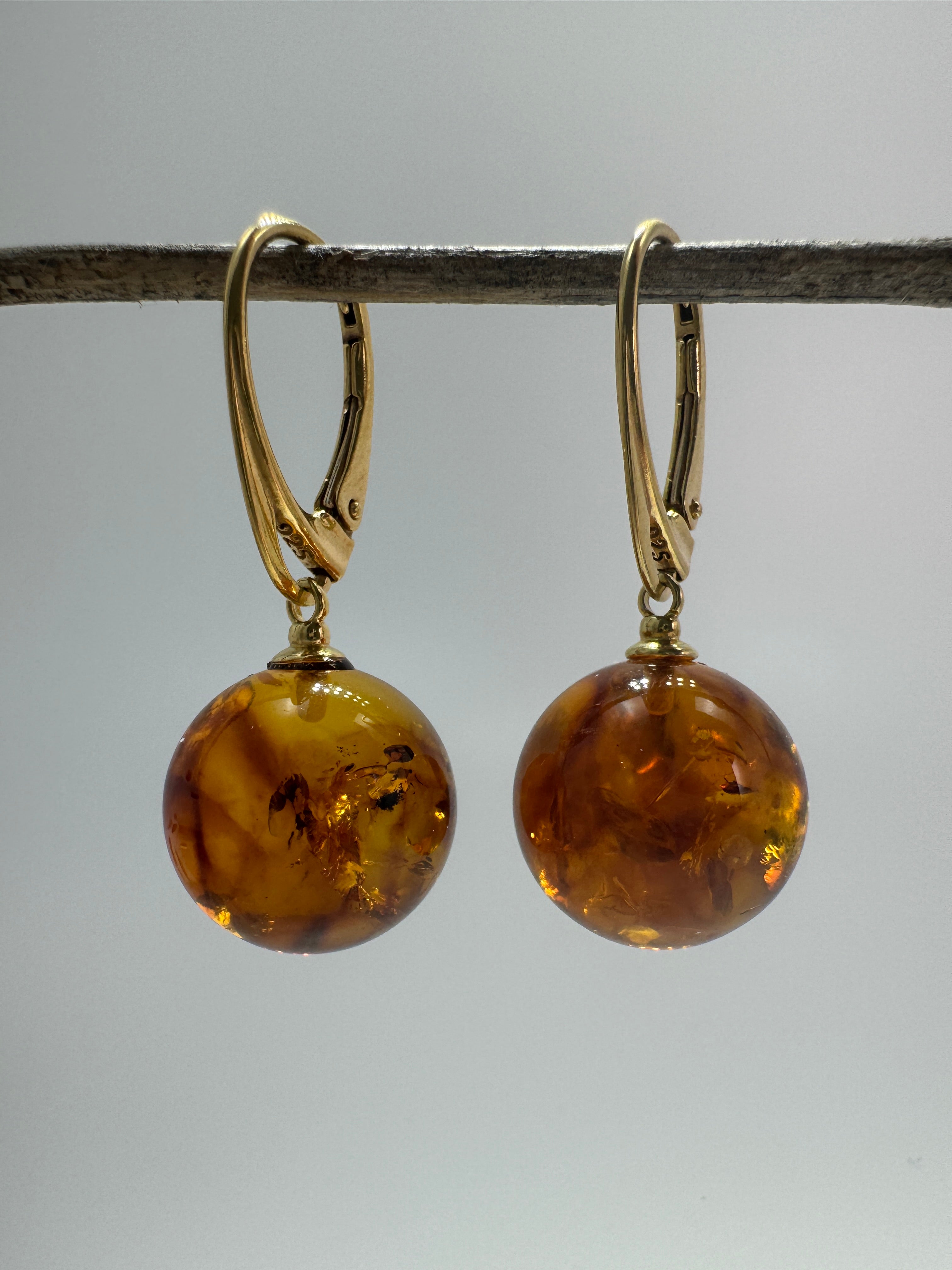 Classic Honey Baltic Amber Dangle Leverback Ball Earrings in Gold-Plated Sterling Silver – Everyday Luxury