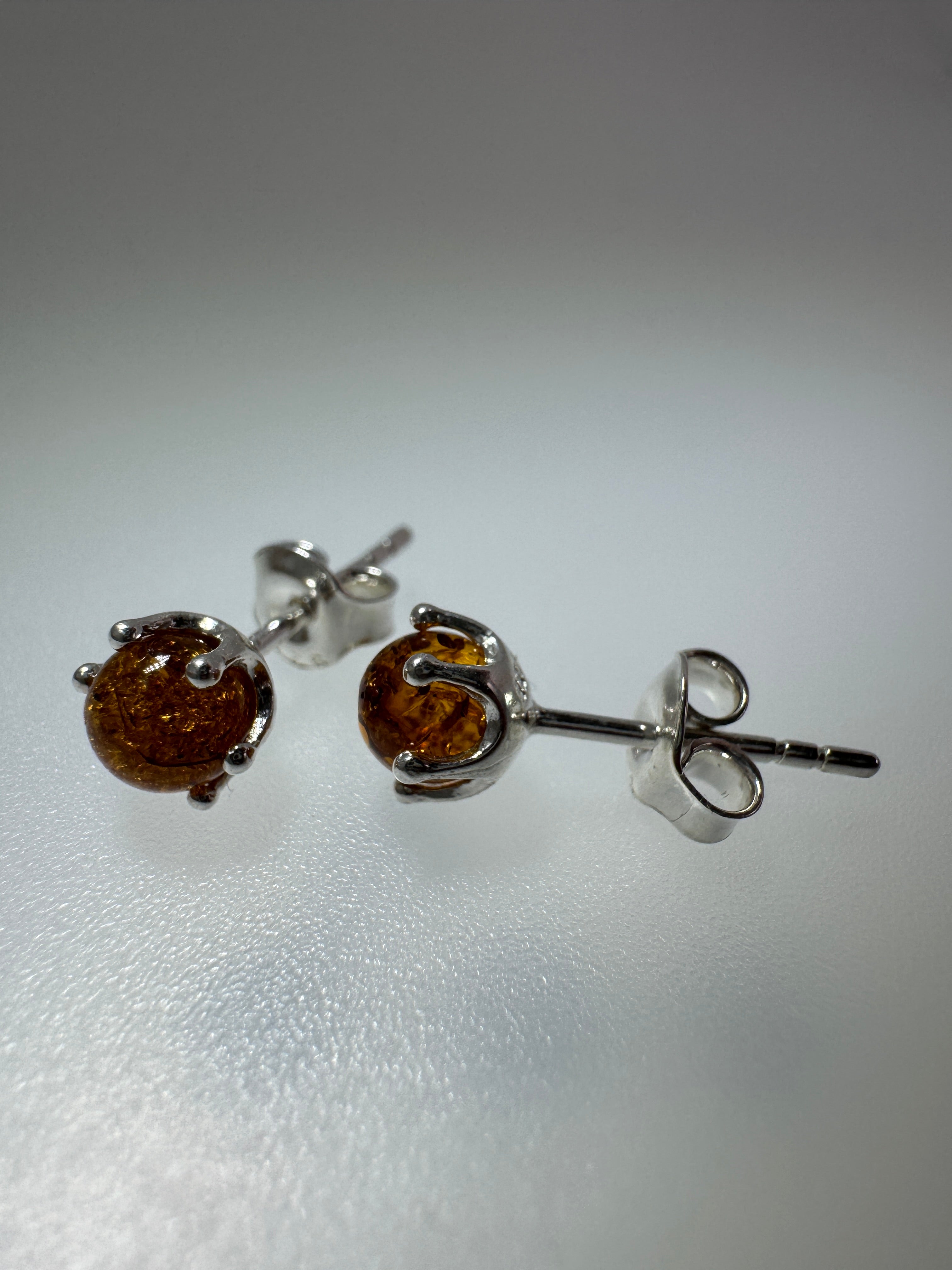 Simple, Classic Cognac Baltic Amber Post Earrings – Everyday Stud Design in Sterling Silver