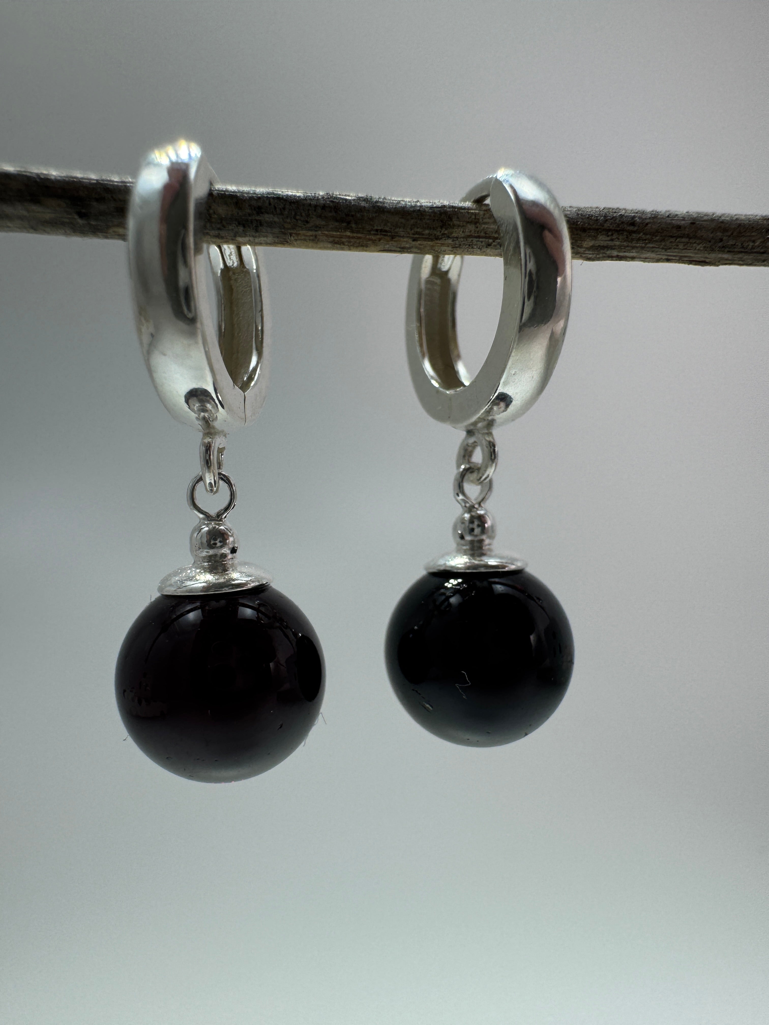 Sterling Silver Baltic Amber Ball Earrings – Cognac, Cherry or Green – French Closure
