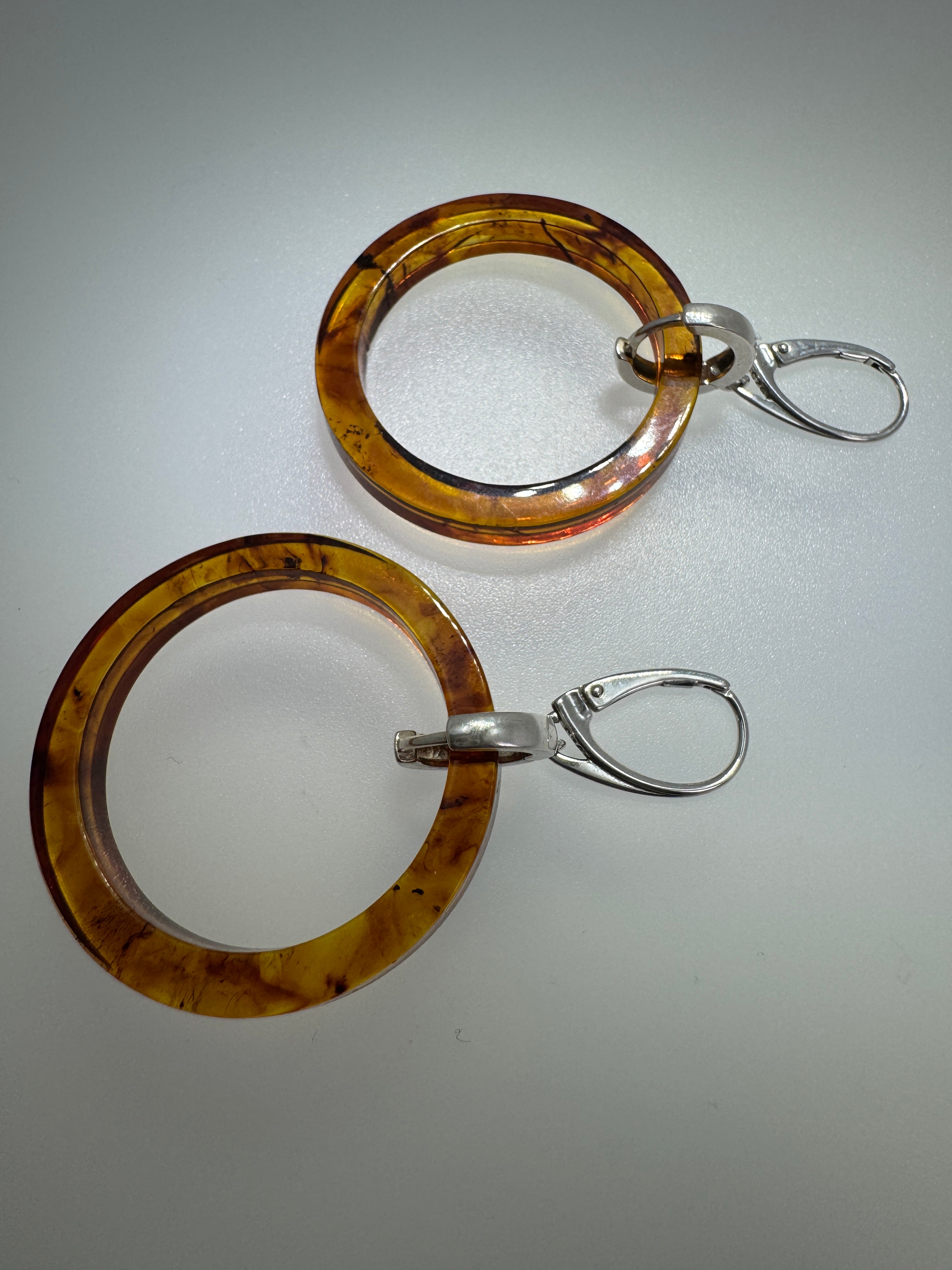 Lightweight Baltic Amber Hoop Drop LeverbackEarrings – Cognac Amber Dangles in Sterling Silver