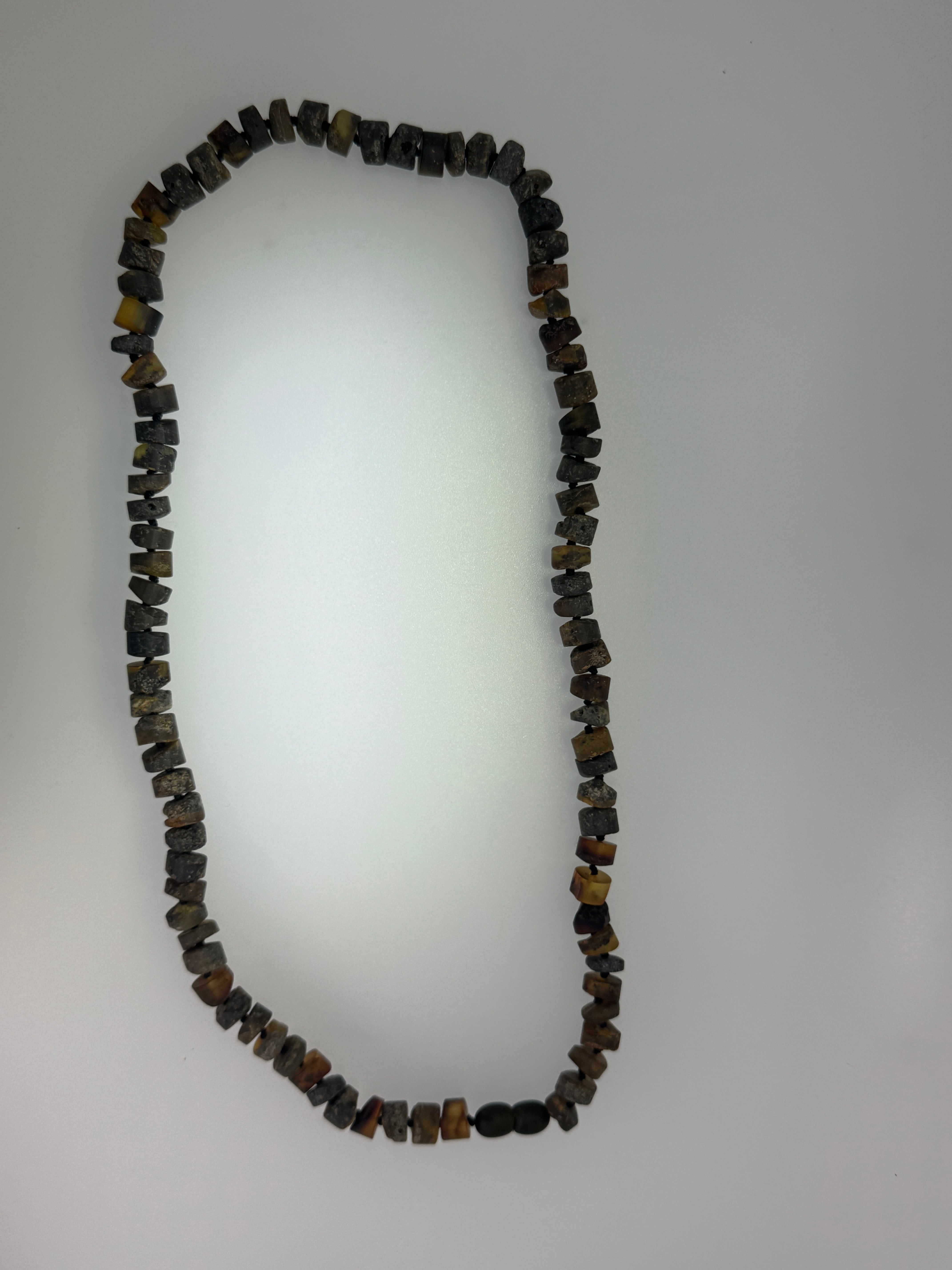 Men’s Natural Baltic Amber Necklace – 21” Unpolished Amber Rondelle Beads with Screw Clasp