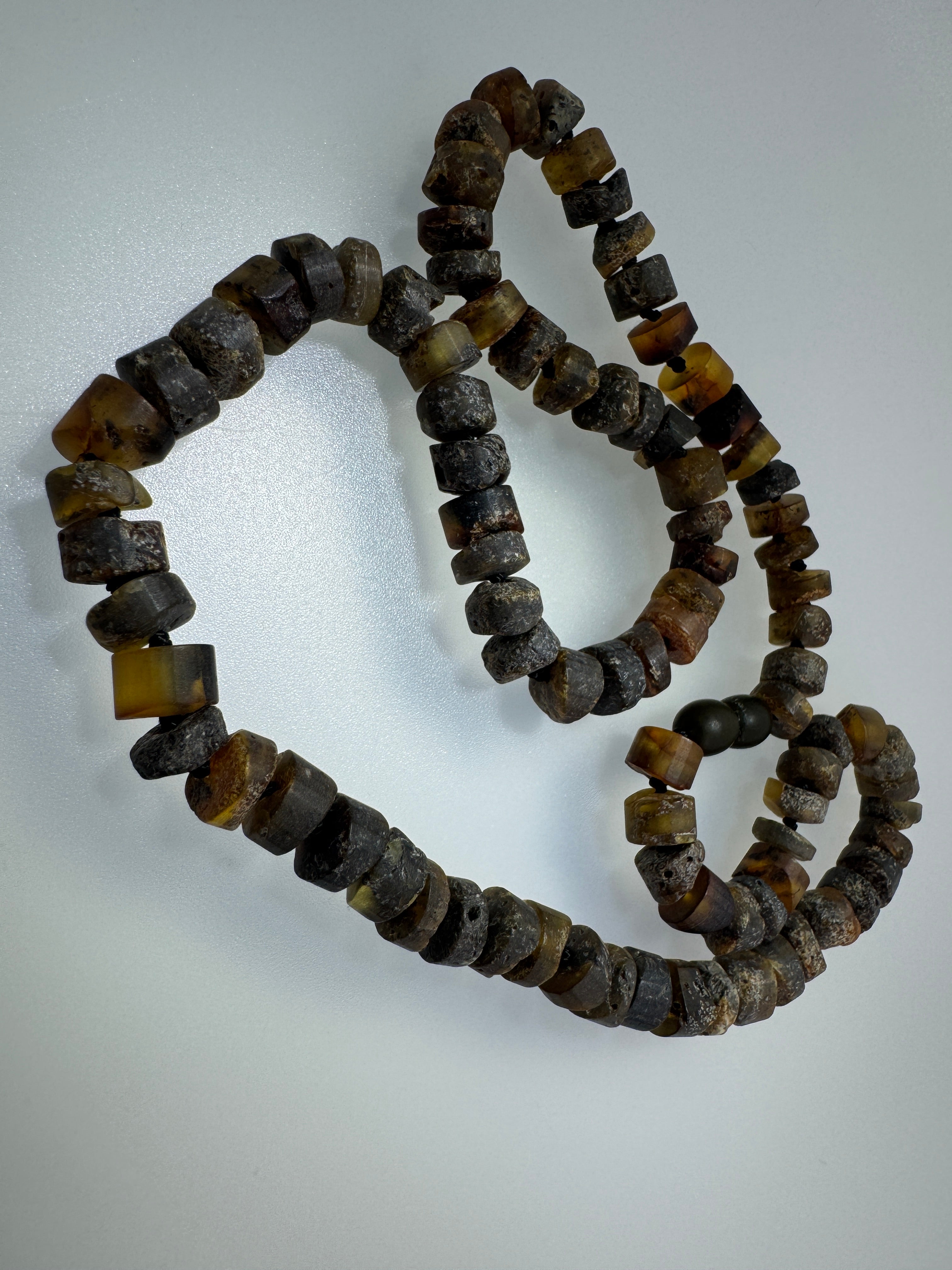 Men’s Natural Baltic Amber Necklace – 21” Unpolished Amber Rondelle Beads with Screw Clasp