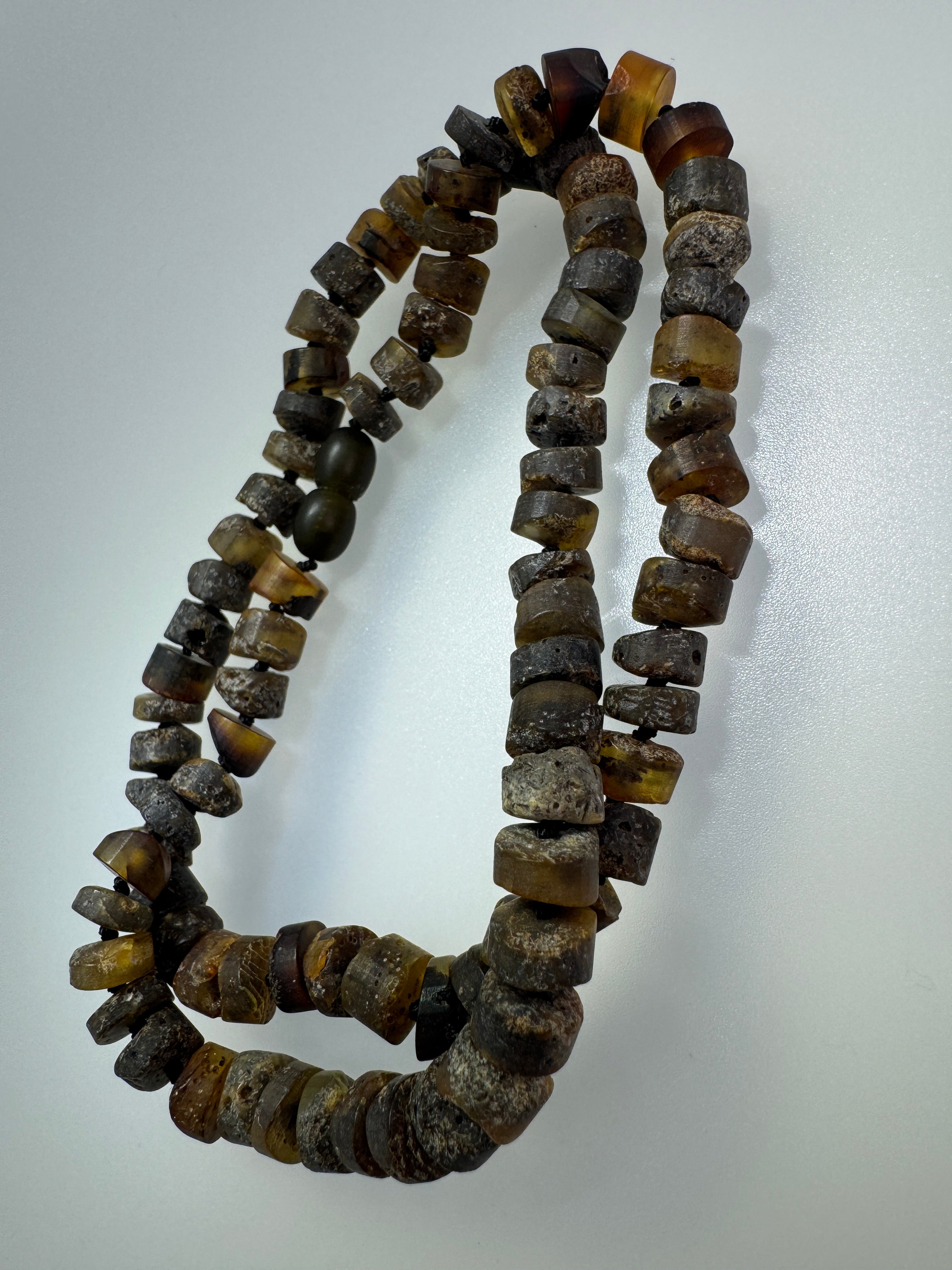 Men’s Natural Baltic Amber Necklace – 21” Unpolished Amber Rondelle Beads with Screw Clasp