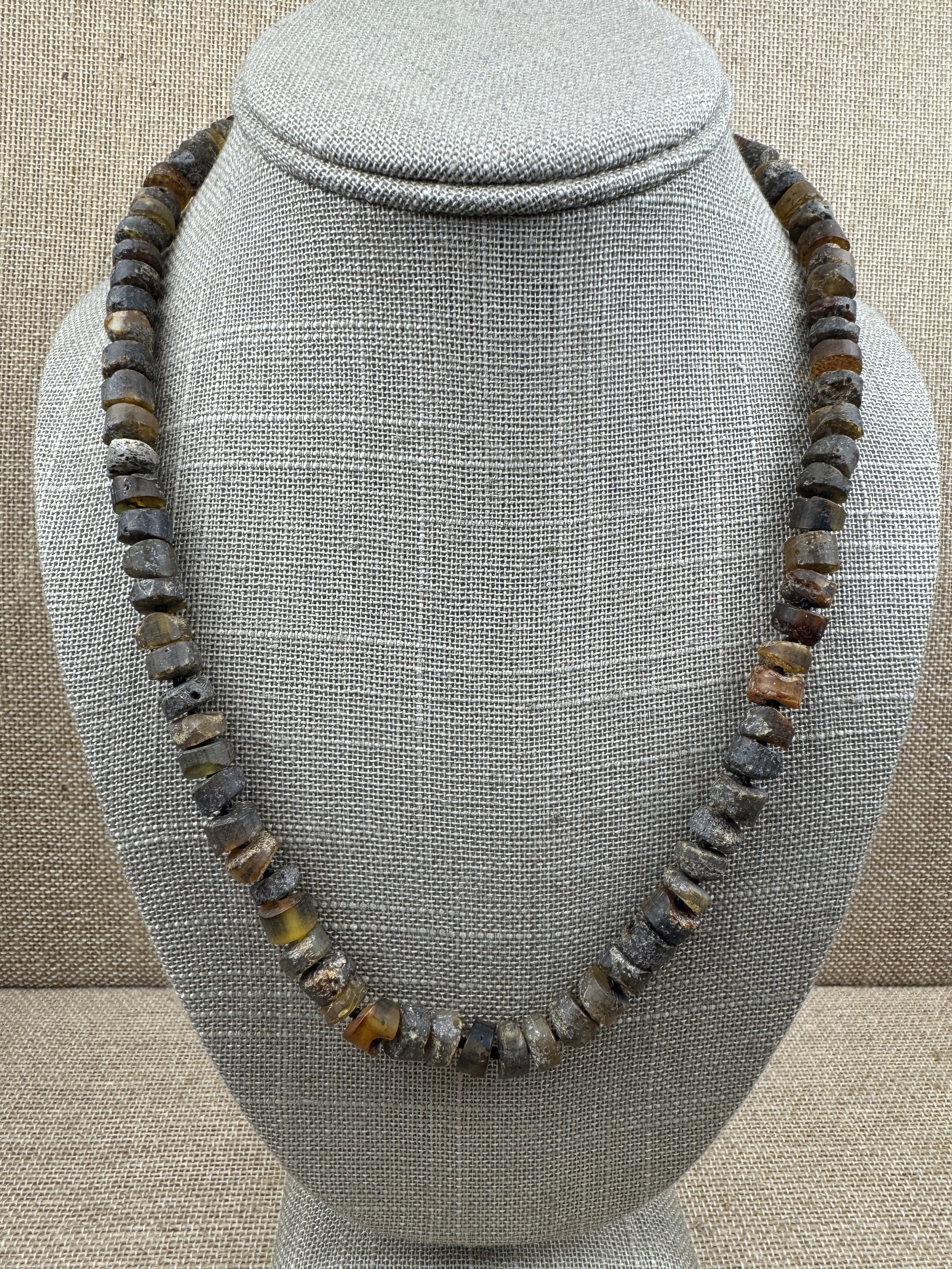 Men’s Natural Baltic Amber Necklace – 21” Unpolished Amber Rondelle Beads with Screw Clasp