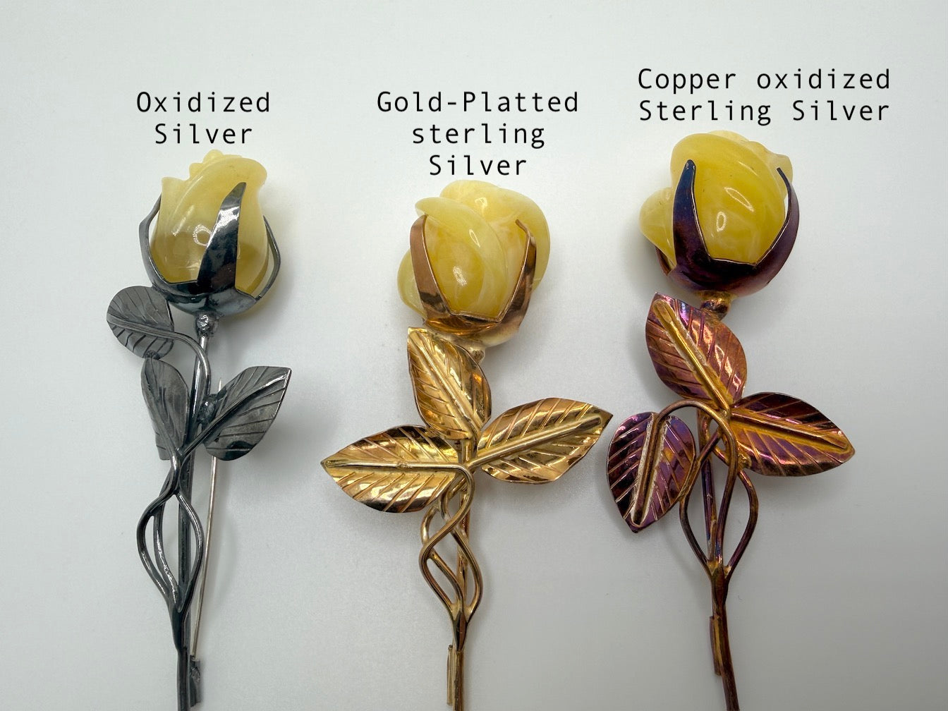 Large Carved Butterscotch Baltic Amber Rose Brooch, Sterling Silver Amber Flower Pin