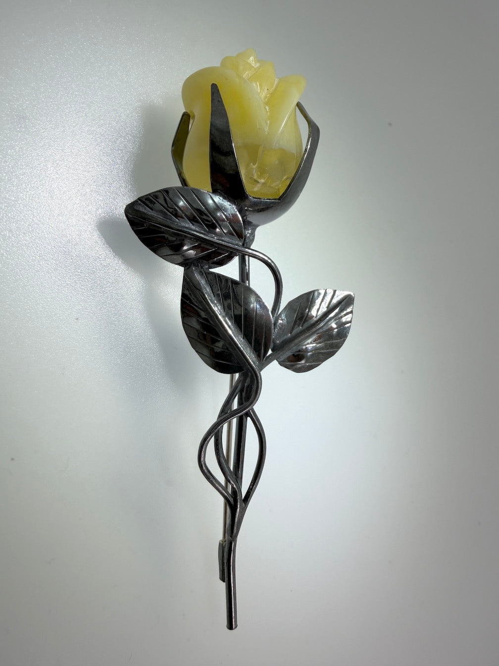 Large Carved Butterscotch Baltic Amber Rose Brooch, Sterling Silver Amber Flower Pin