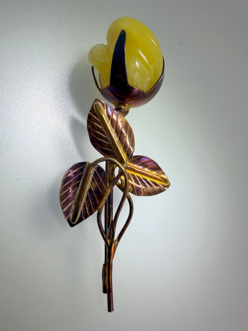 Large Carved Butterscotch Baltic Amber Rose Brooch, Sterling Silver Amber Flower Pin