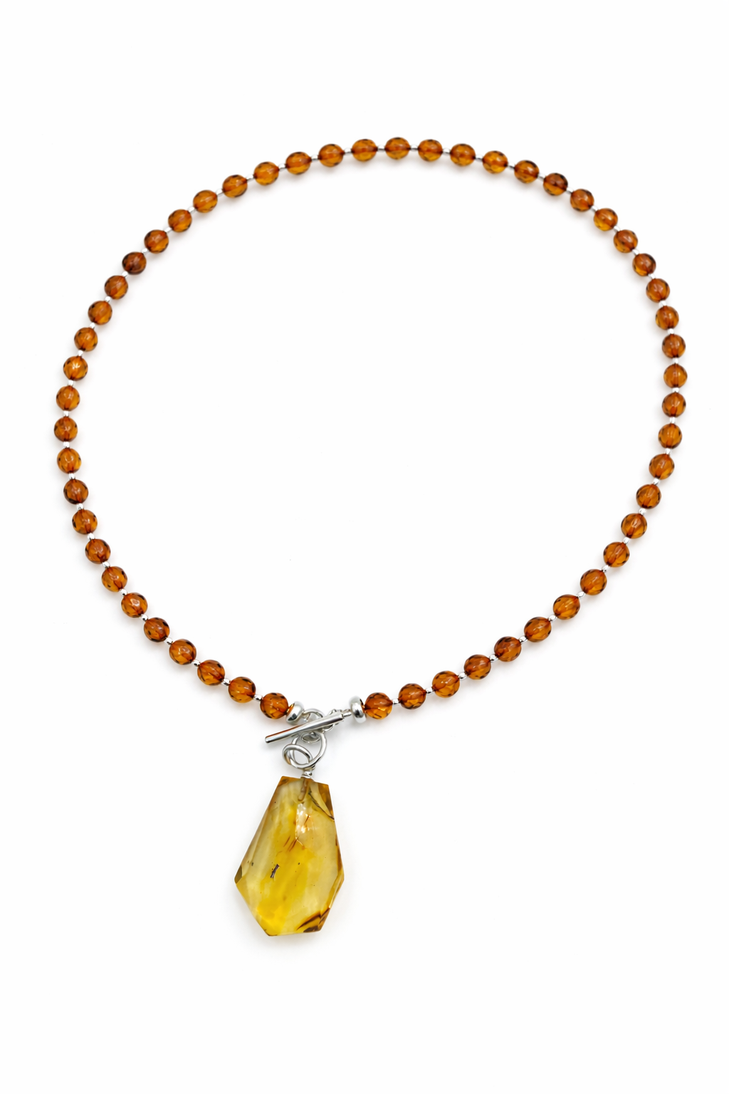 Lemon Baltic Amber Pendant Necklace, Faceted Amber Pendant, Honey Amber Bead Necklace, Sterling Silver Toggle, Insect Inclusion Amber, One of a Kind
