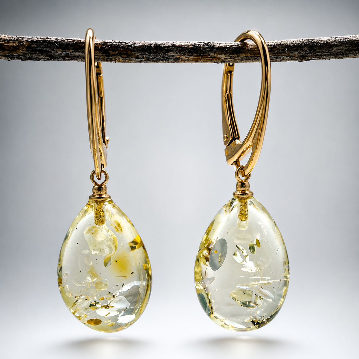 Lemon Baltic Amber Teardrop Earrings, Gold Plated Leverback Earrings