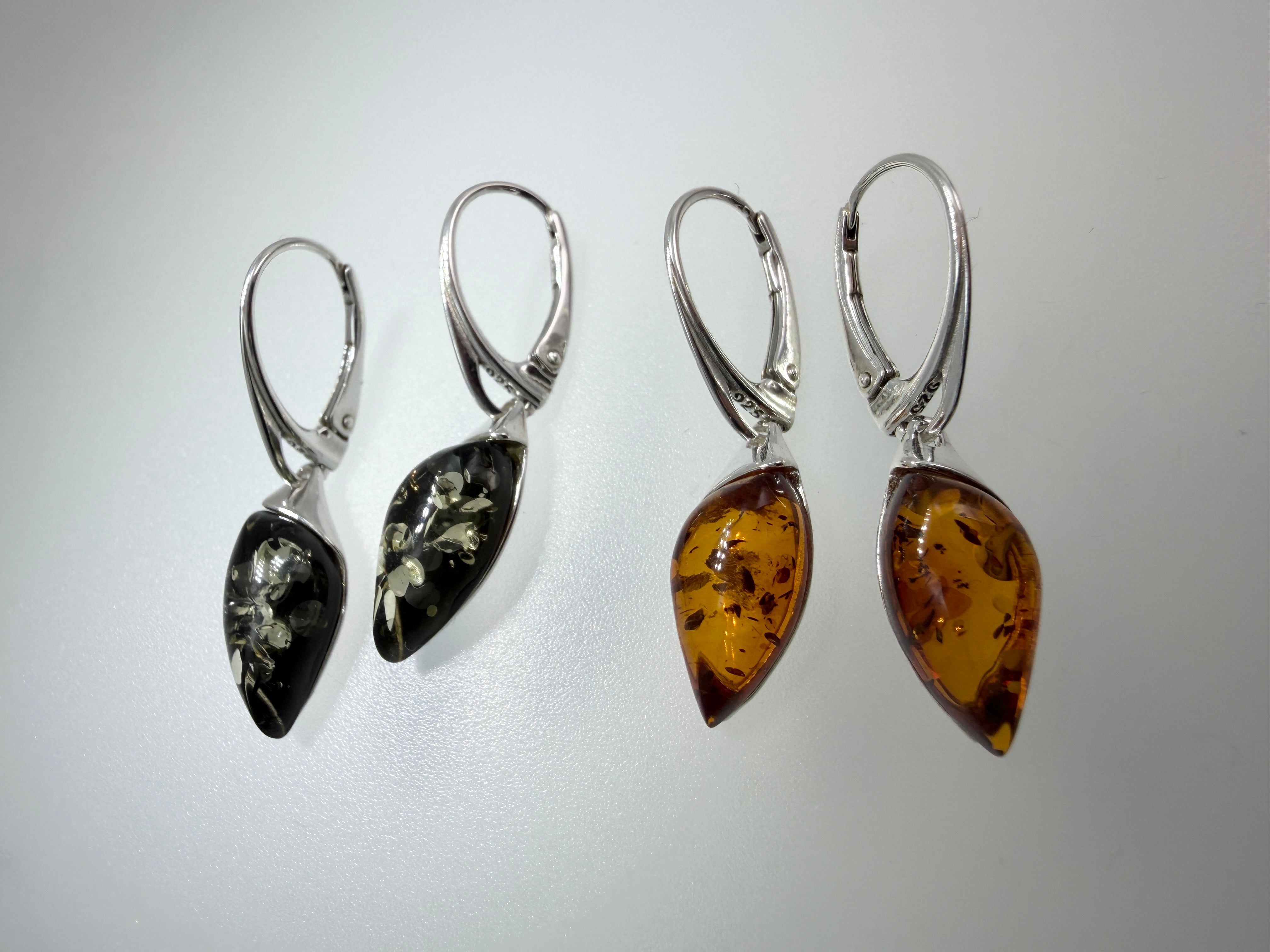 Marquise Baltic Amber Dangle Earrings | Honey Cognac Sterling Silver Lever Backs Handmade in Poland