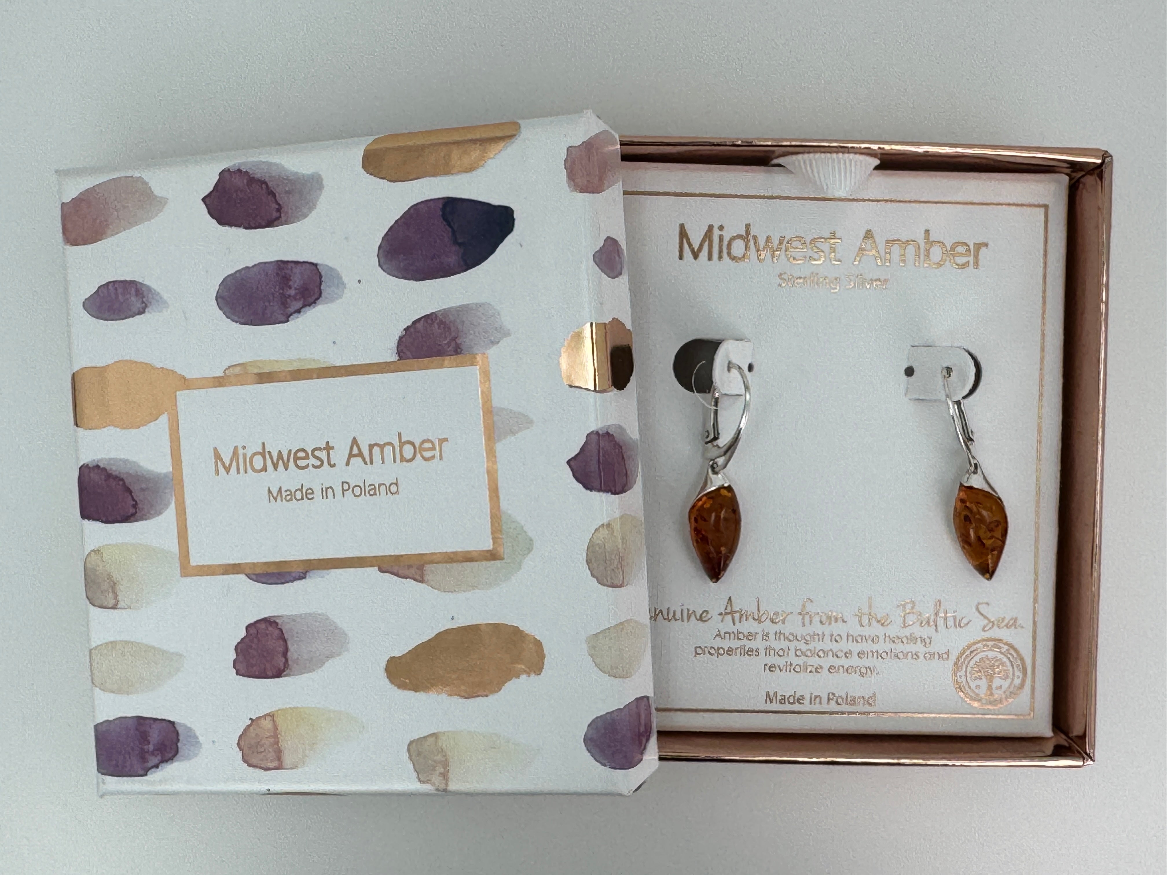 Marquise Baltic Amber Dangle Earrings | Honey Cognac Sterling Silver Lever Backs Handmade in Poland