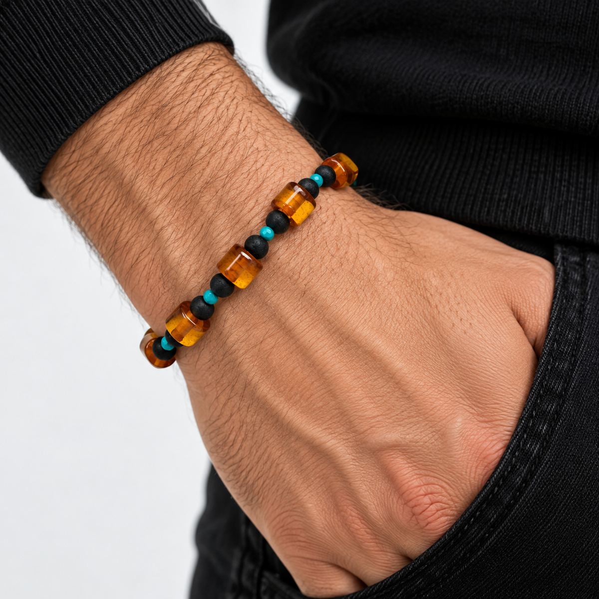 Men’s Baltic Amber Turquoise Bracelet