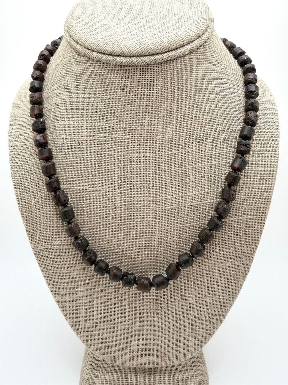 Men’s Natural Baltic Amber Necklace – 21” Unpolished Amber Rondelle Beads with Screw Clasp