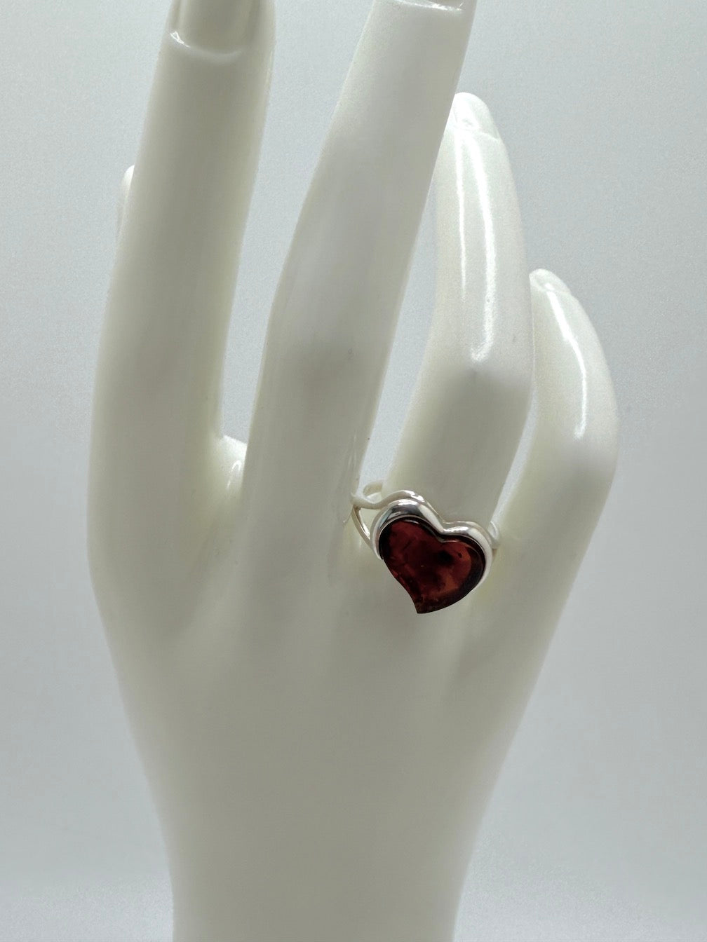 Modern Baltic Amber & Sterling Silver Heart Ring – Honey Color