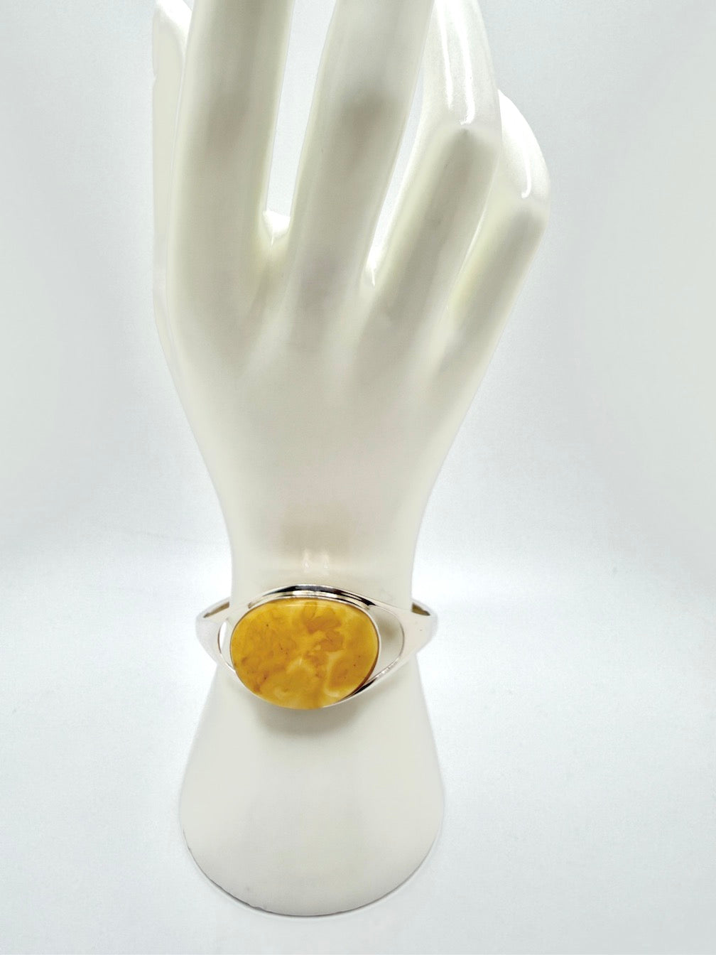Modern Handmade Sterling Silver Cuff Bracelet with Genuine Butterscotch Baltic Amber