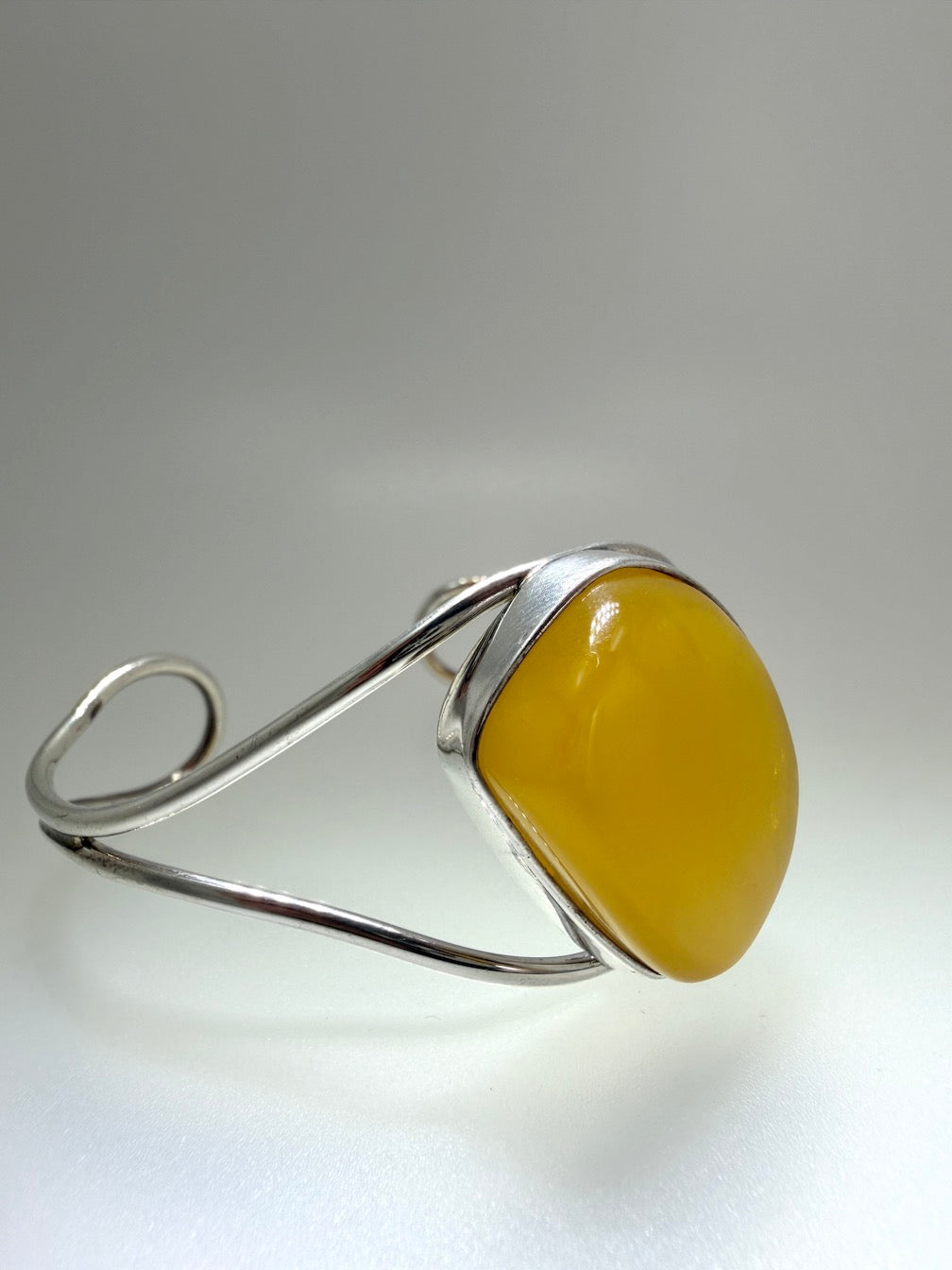 Modern Handmade Sterling Silver Cuff Bracelet with Genuine Butterscotch Baltic Amber