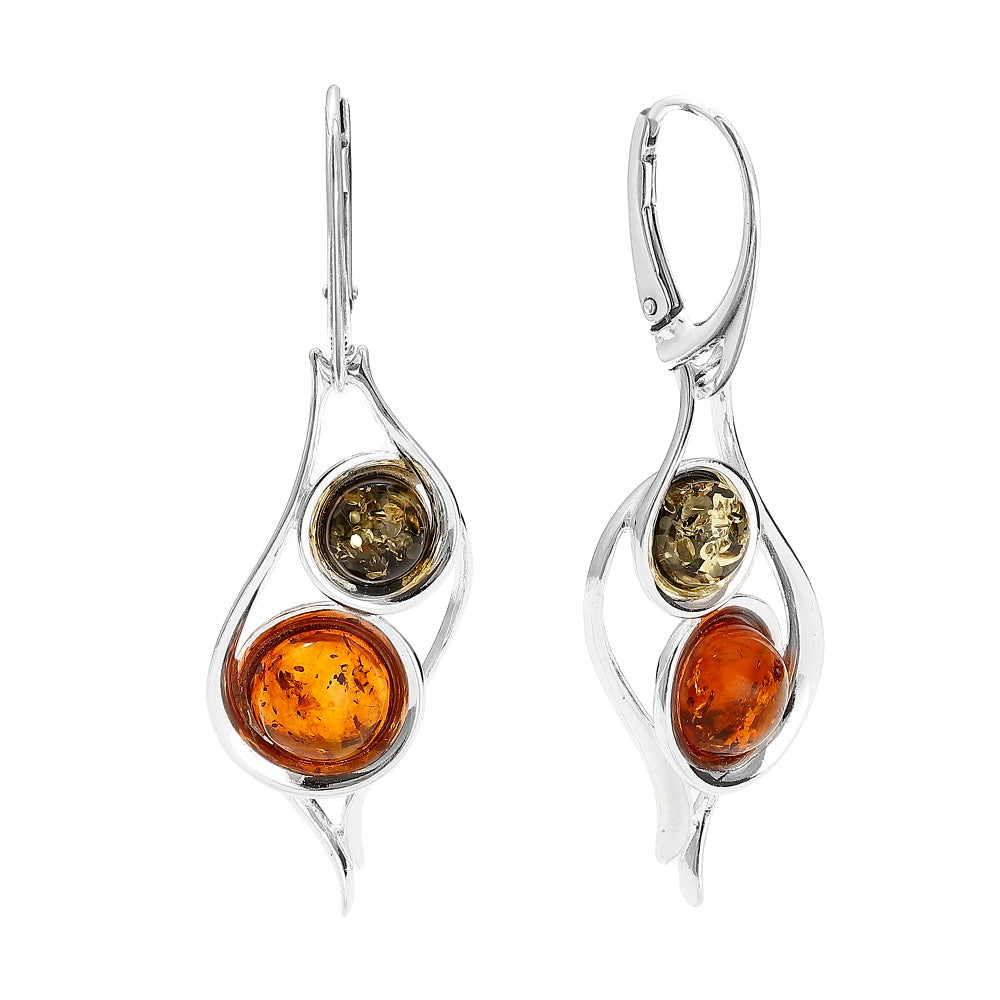 Multicolor Baltic Amber Sterling Silver Lever Back Drop Earrings