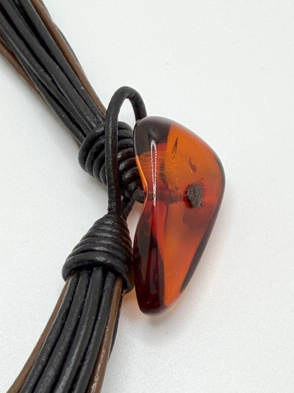 Multicolor Baltic Amber Flower Pendant Necklace on Braided Leather – Handmade in Lithuania – Museum Quality Showstopper