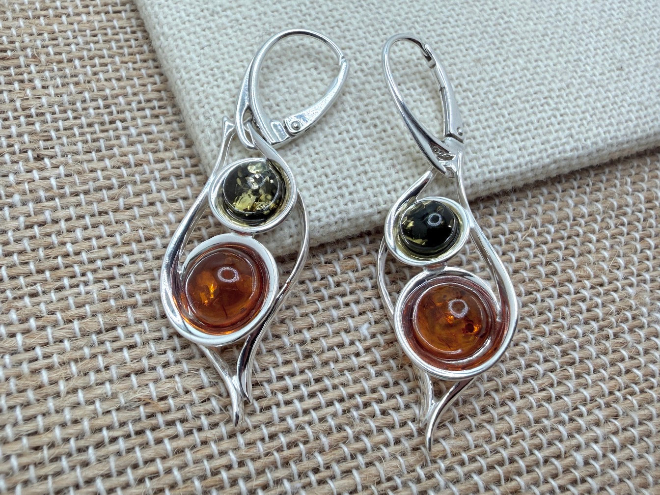 Multicolor Baltic Amber Sterling Silver Lever Back Drop Earrings
