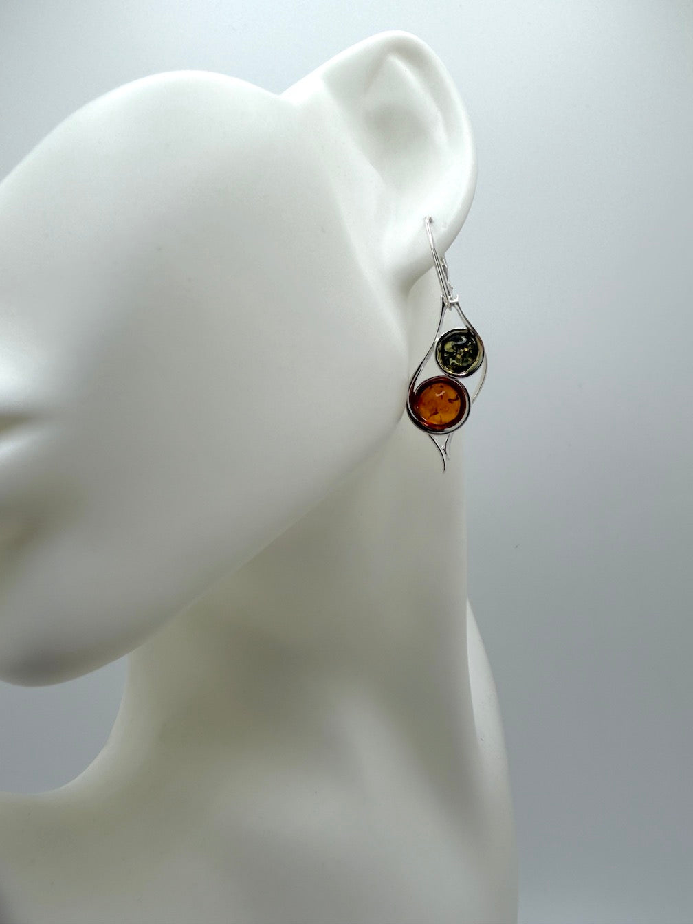 Multicolor Baltic Amber Sterling Silver Lever Back Drop Earrings