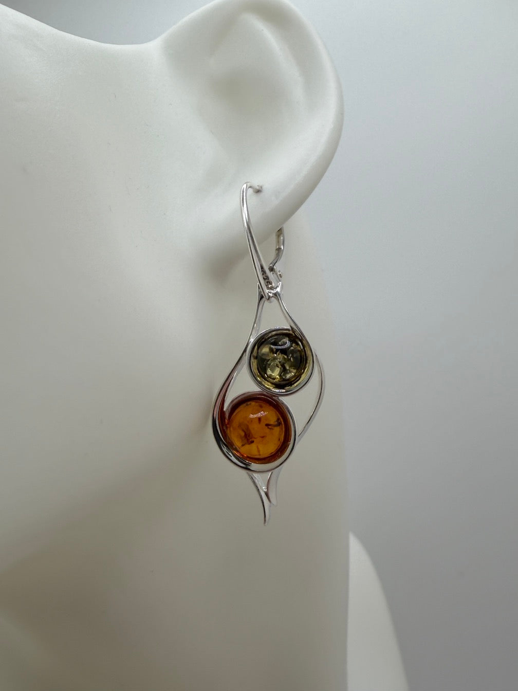 Multicolor Baltic Amber Sterling Silver Lever Back Drop Earrings