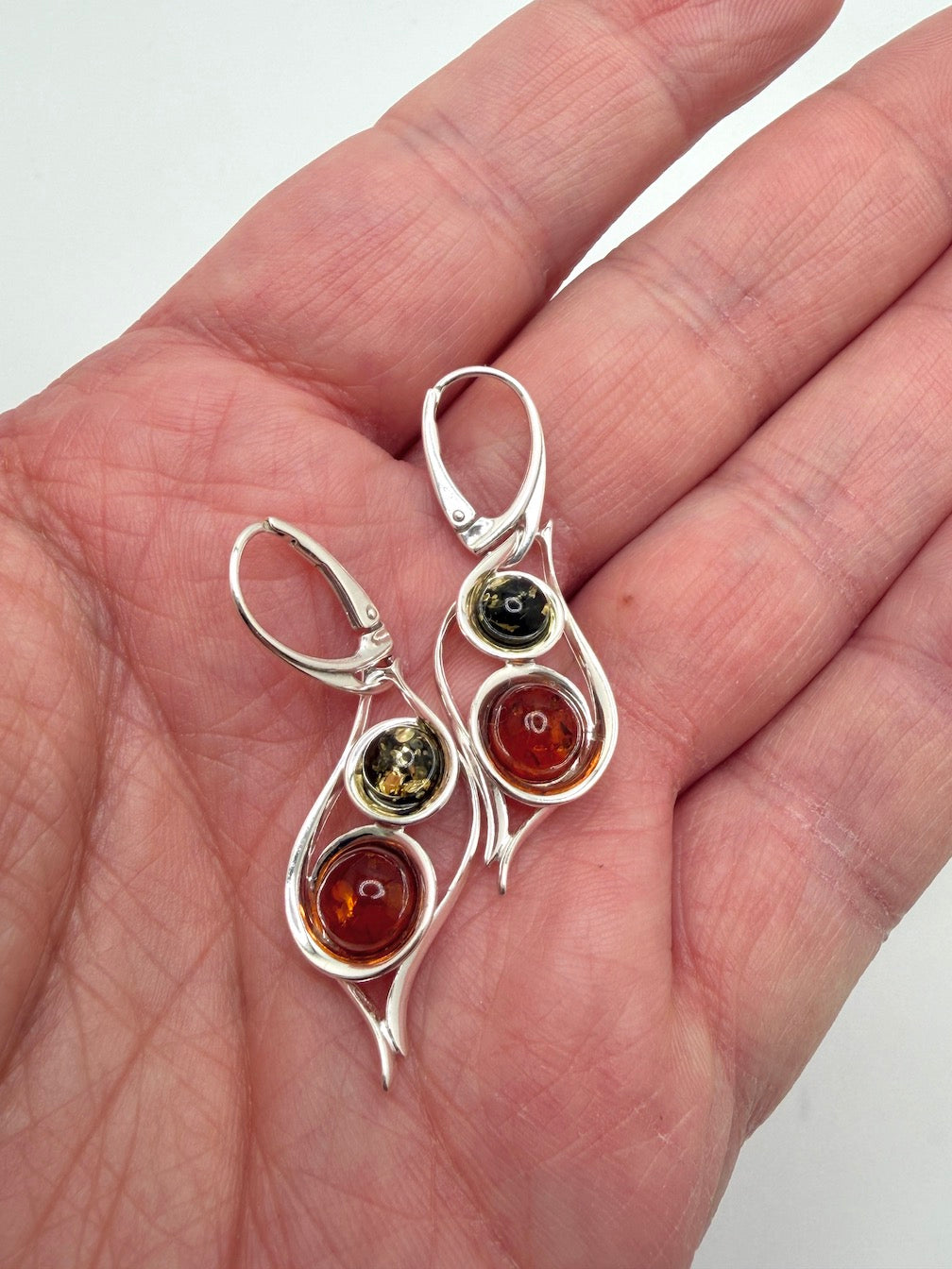 Multicolor Baltic Amber Sterling Silver Lever Back Drop Earrings