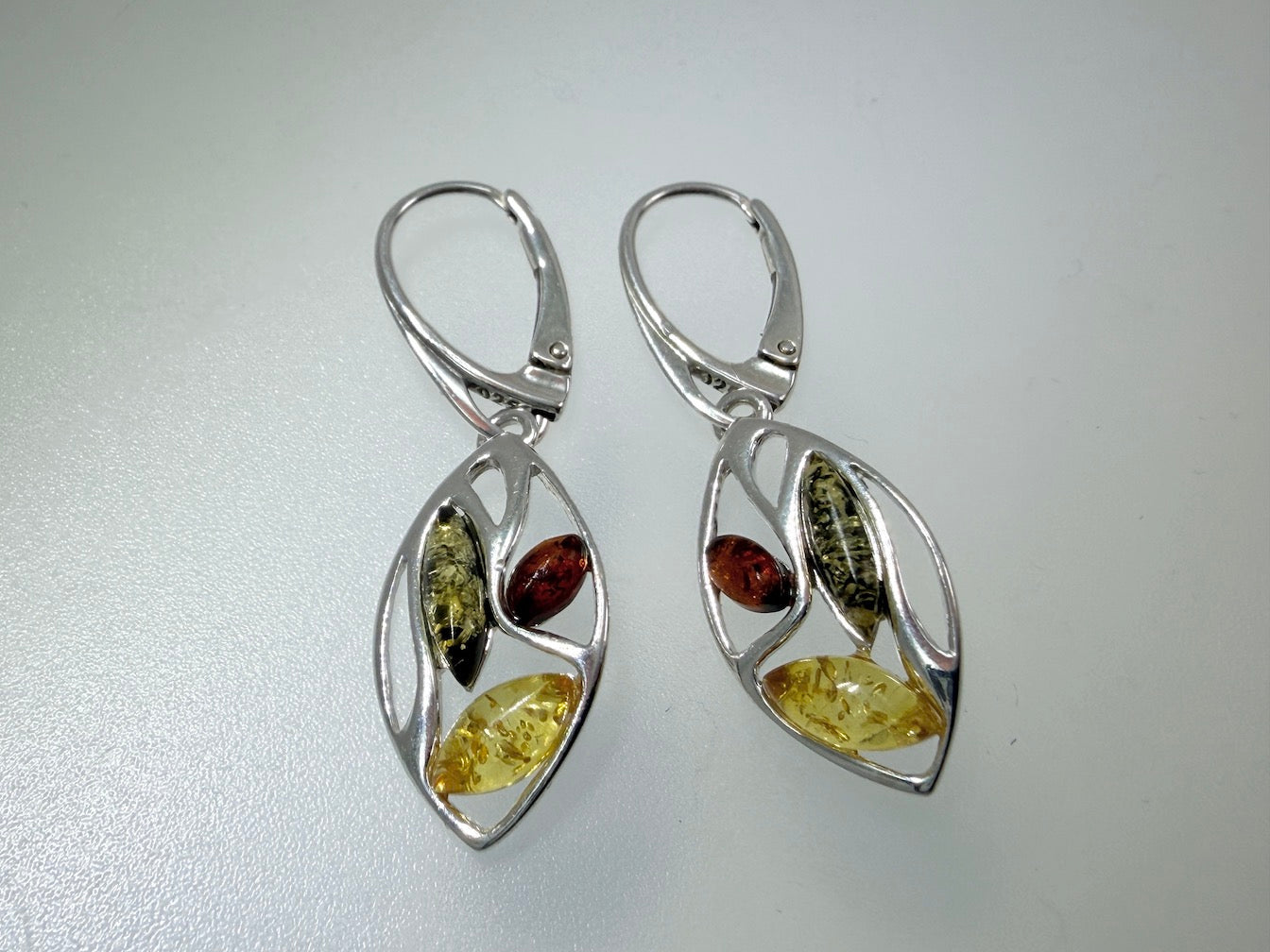 Multicolor Baltic Amber Sterling Silver Lever Back Drop Earrings