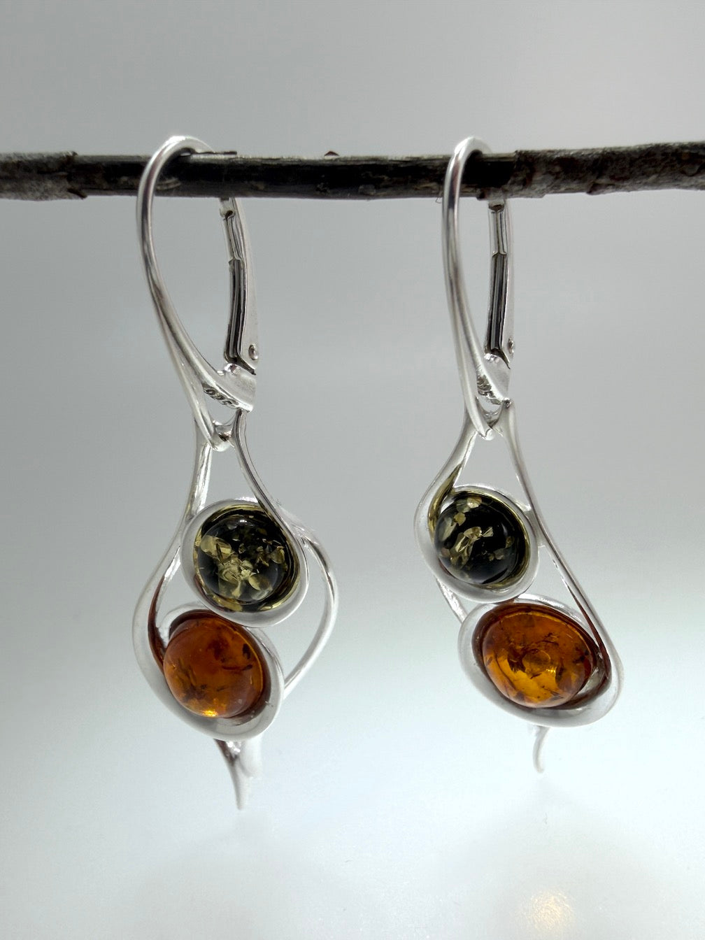 Multicolor Baltic Amber Sterling Silver Lever Back Drop Earrings