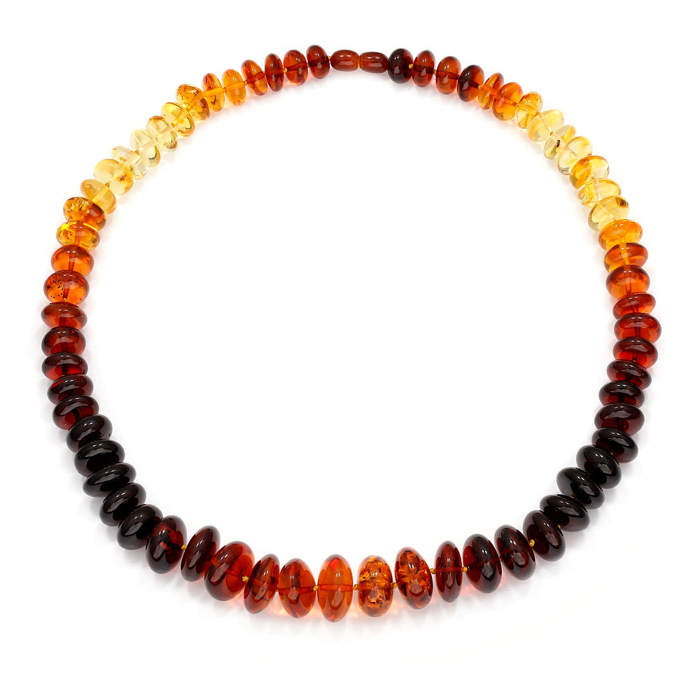 Museum Quality Rainbow Multicolor Ombré Baltic Amber Donut Bead Necklace – 22 Inch Graduated Strand