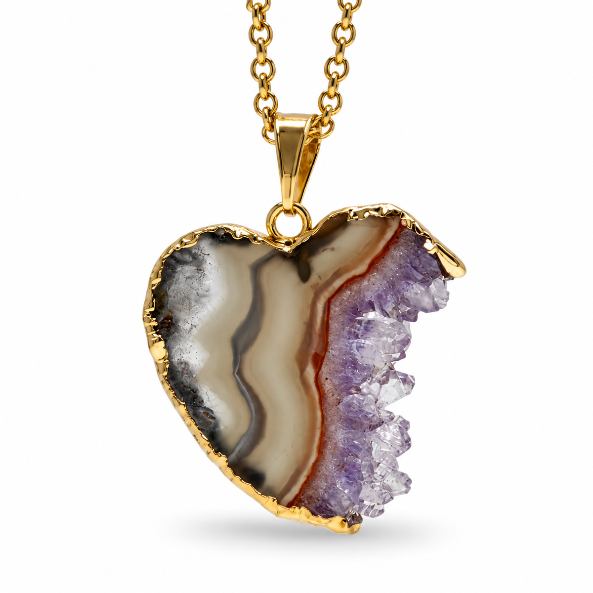 Natural Gemstone Druzy Pendant Necklace – Amethyst, Citrine & Agate