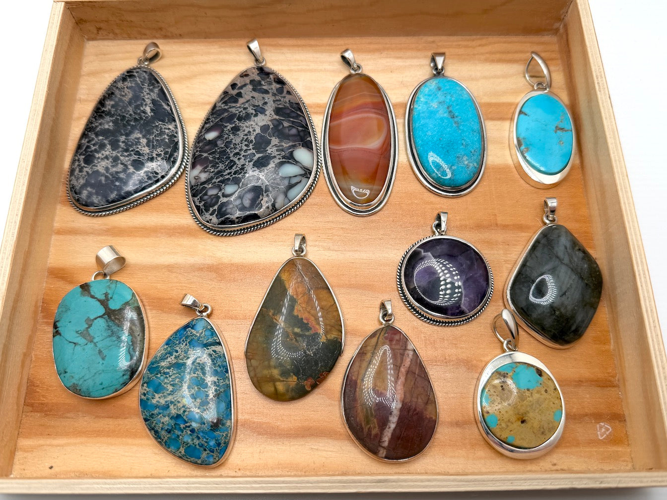 Natural Stone Statement Pendants in Sterling Silver | Turquoise, Agate, Amethyst & Labradorite | Handmade in Poland