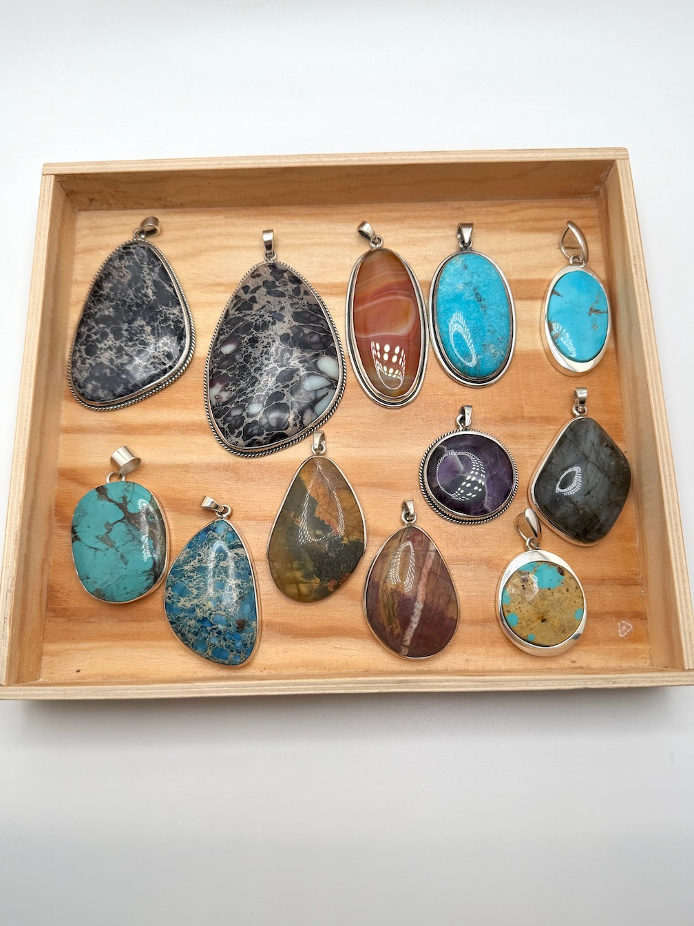 Natural Stone Statement Pendants in Sterling Silver | Turquoise, Agate, Amethyst & Labradorite | Handmade in Poland