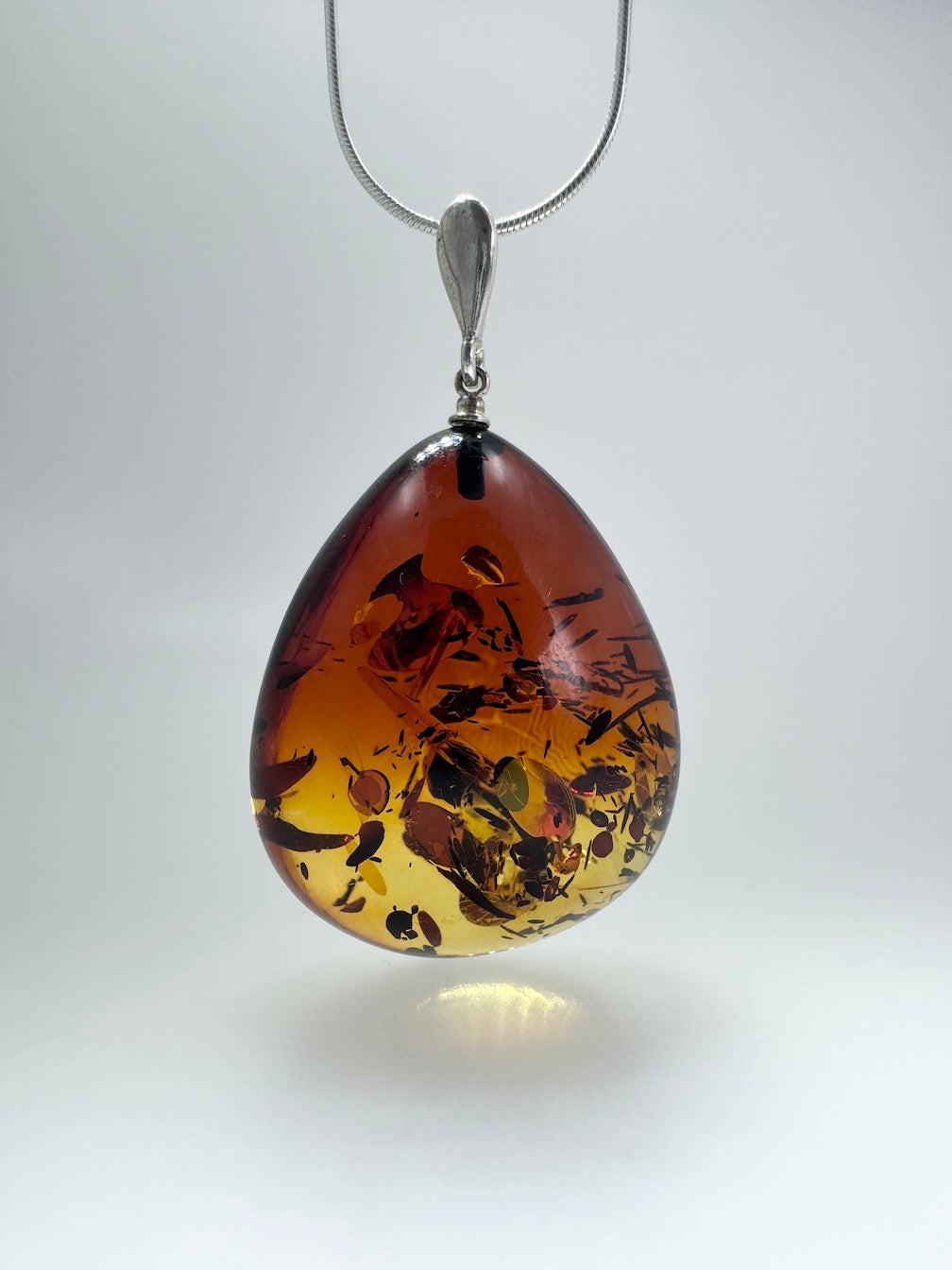 Ombré Lemon to Honey Baltic Amber Teardrop Pendant Necklace – Sterling Silver Snake Chain