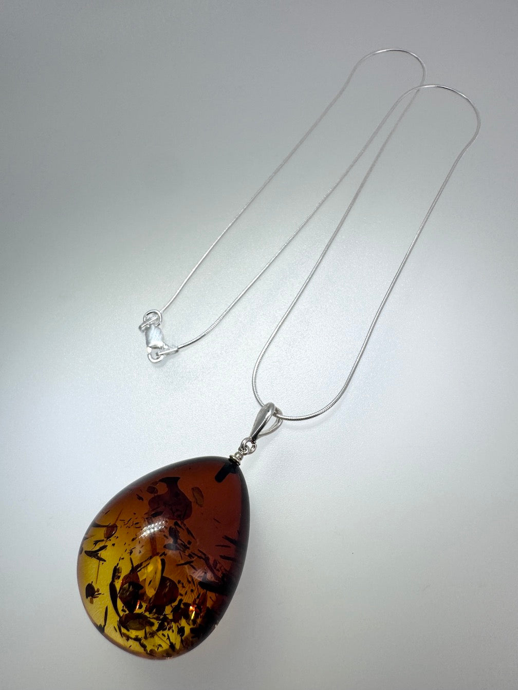 Ombré Lemon to Honey Baltic Amber Teardrop Pendant Necklace – Sterling Silver Snake Chain