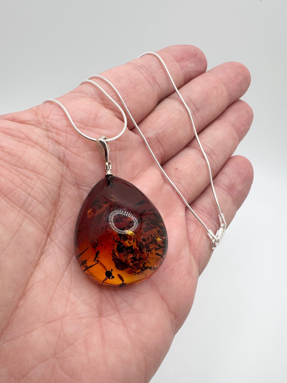 Ombré Lemon to Honey Baltic Amber Teardrop Pendant Necklace – Sterling Silver Snake Chain