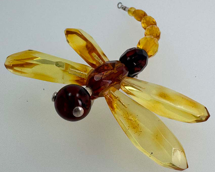 One-of-a-Kind Baltic Amber Dragonfly Brooch - Cognac, Lemon & Cherry