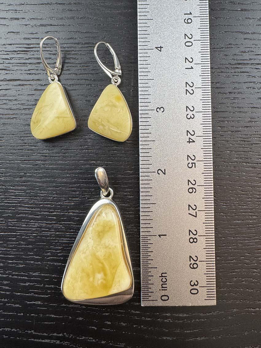 One-of-a-Kind Butterscotch Baltic Amber Pendant & Earring Set - Modern Sterling Silver Design